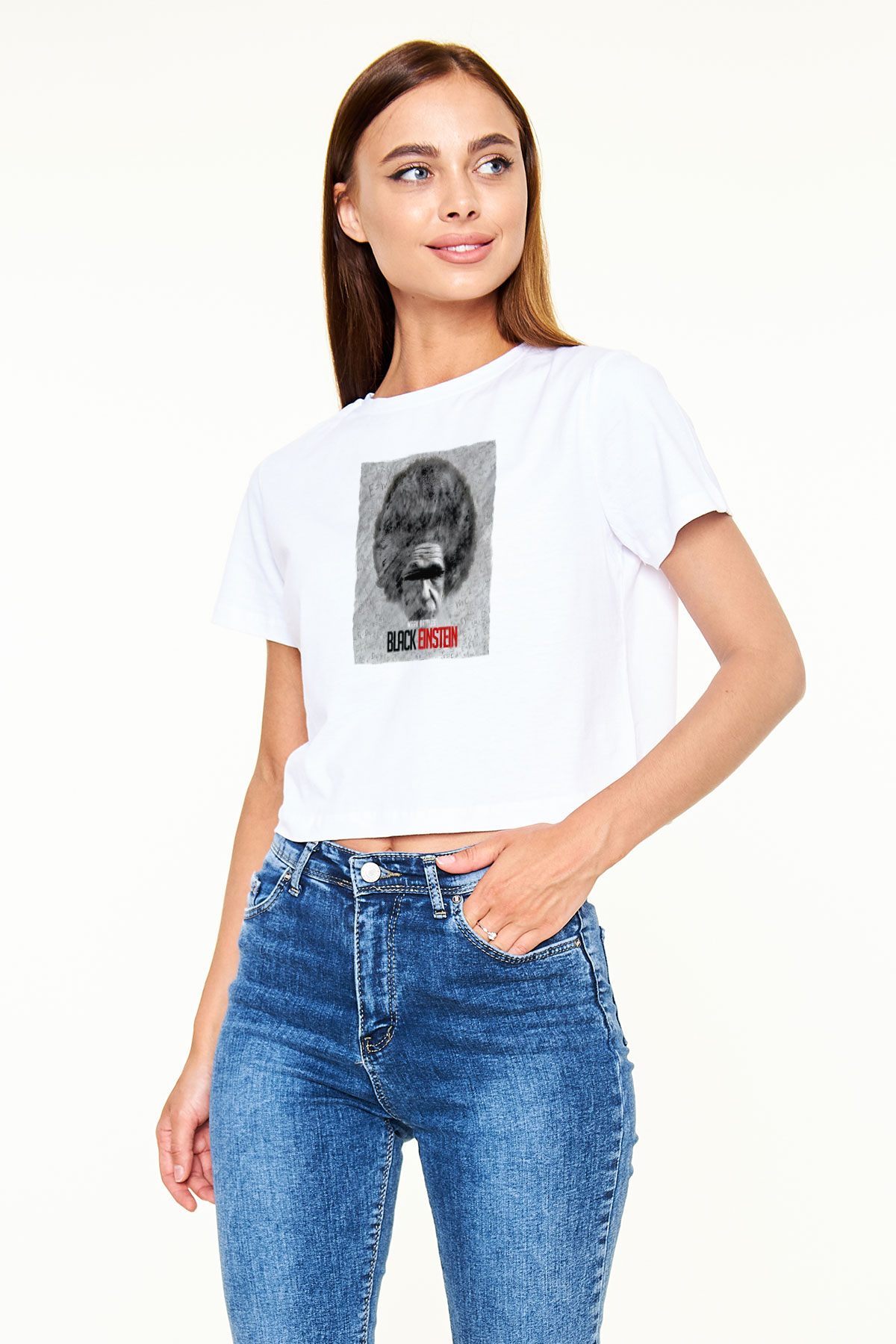 Einstein Beyaz  Crop Top Tişört