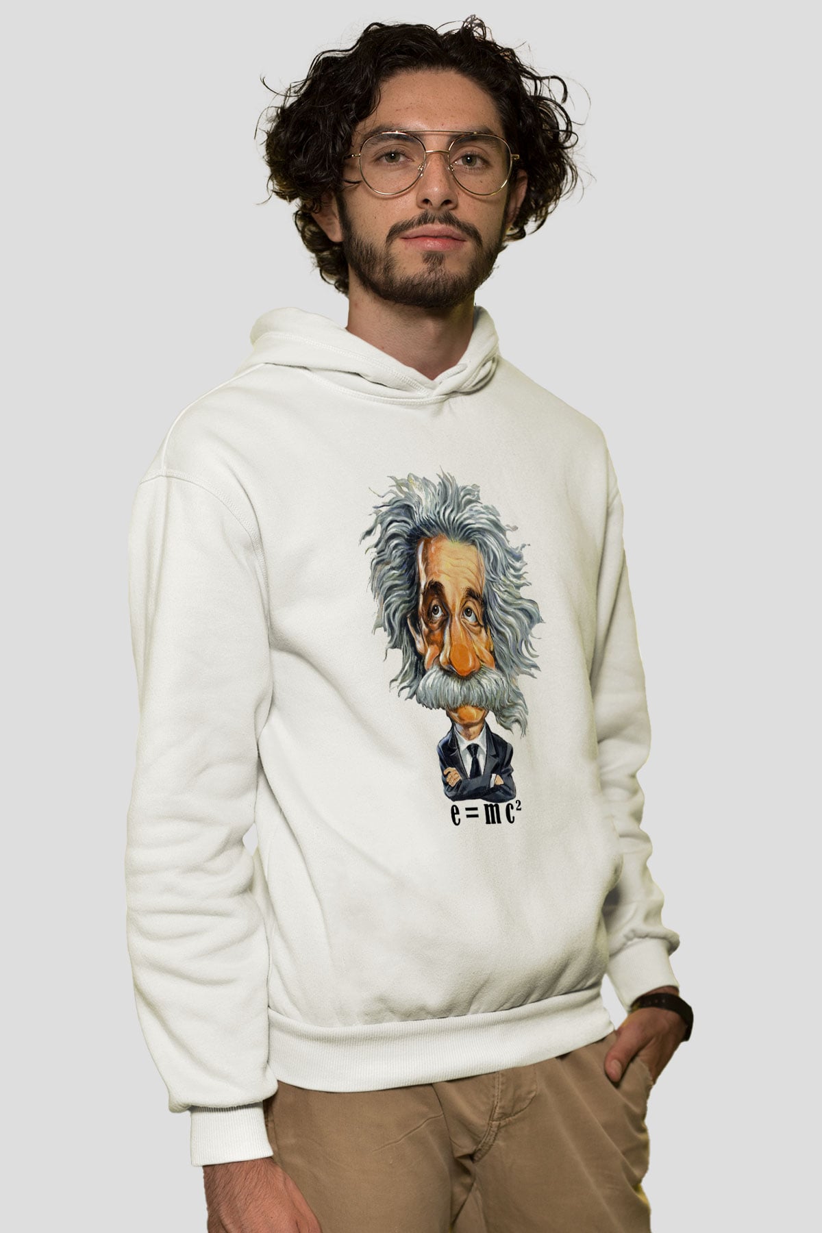 Einstein Beyaz Unisex Kapşonlu Sweatshirt