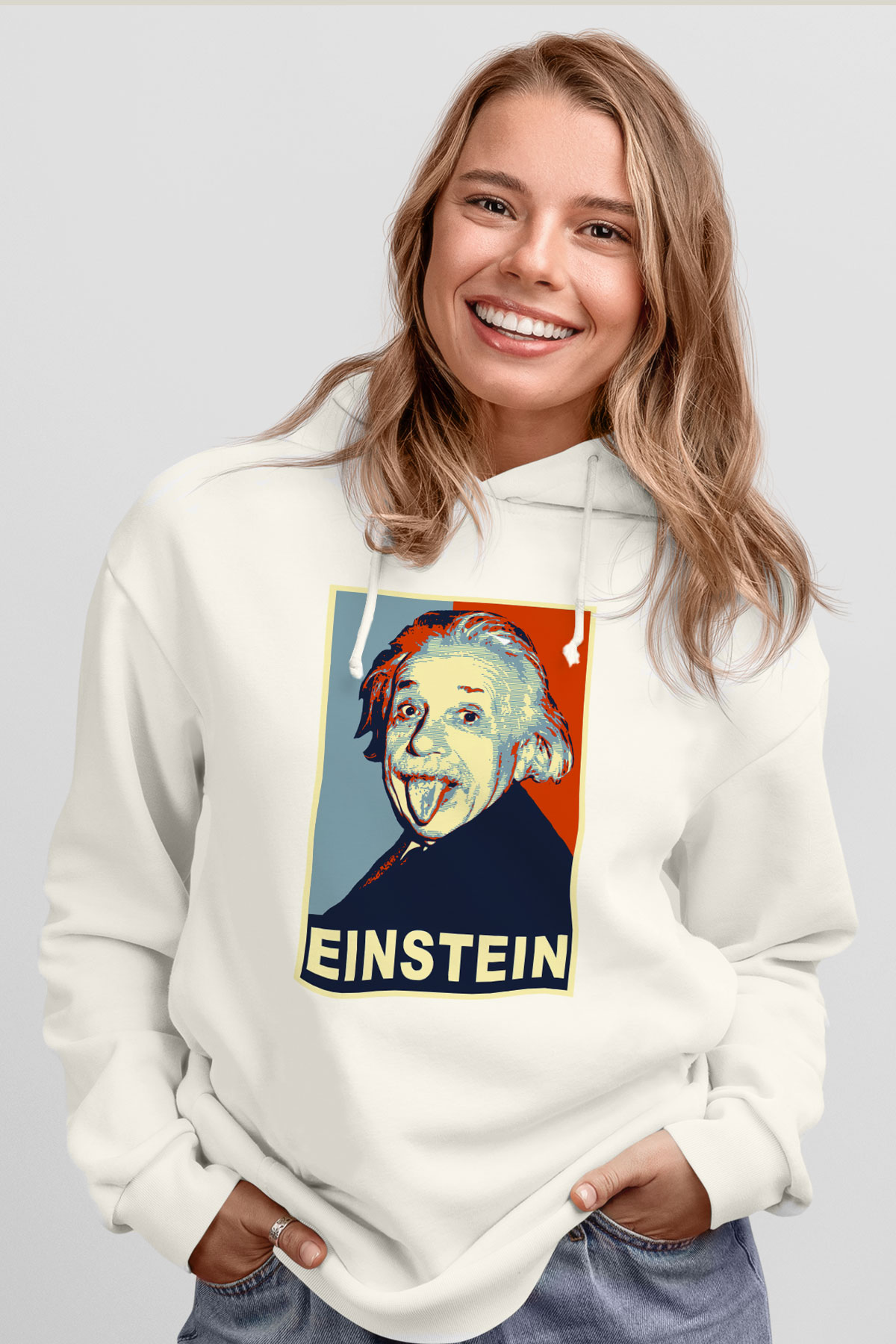 Einstein Beyaz Unisex Kapşonlu Sweatshirt