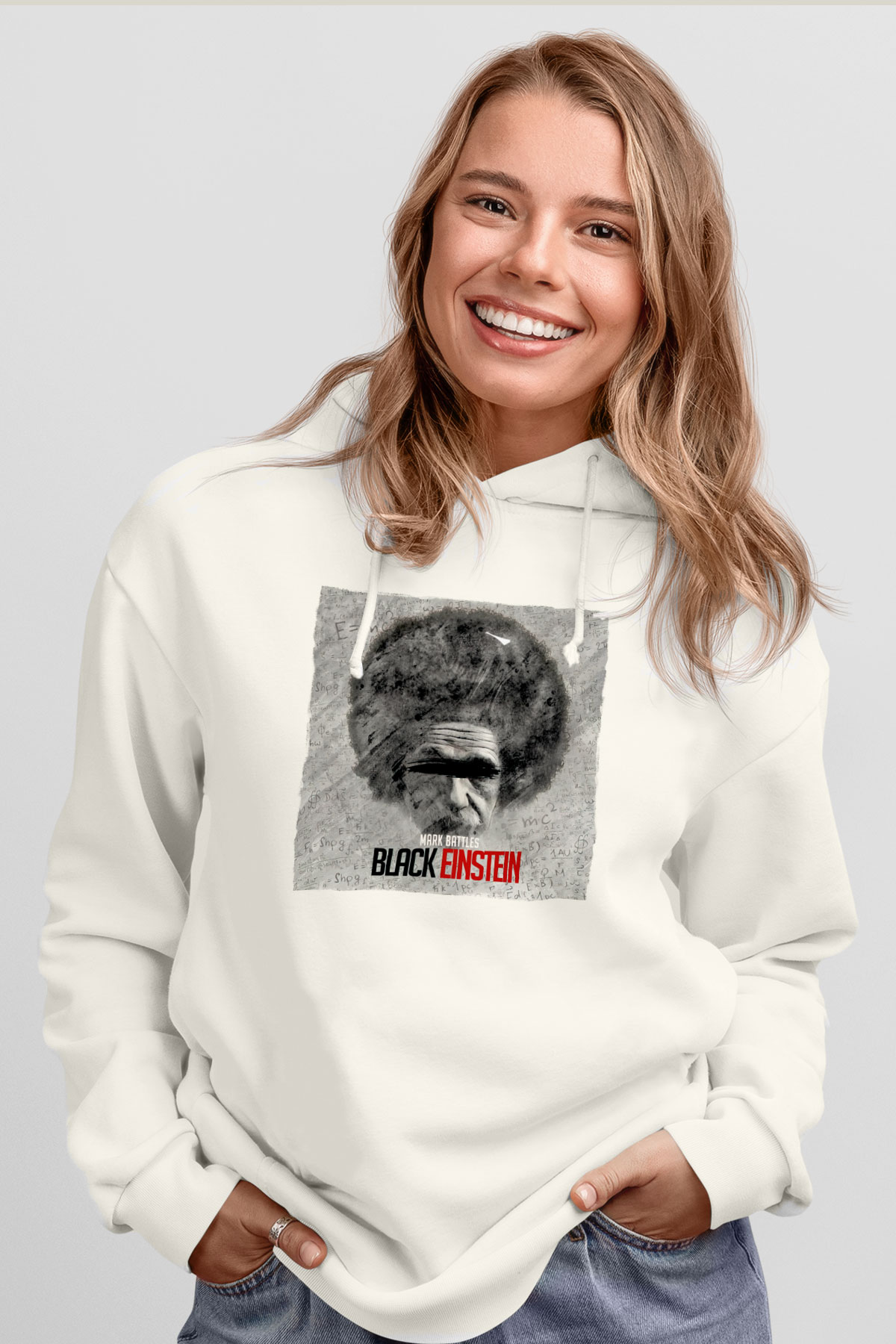 Einstein Beyaz Unisex Kapüşonlu Sweatshirt