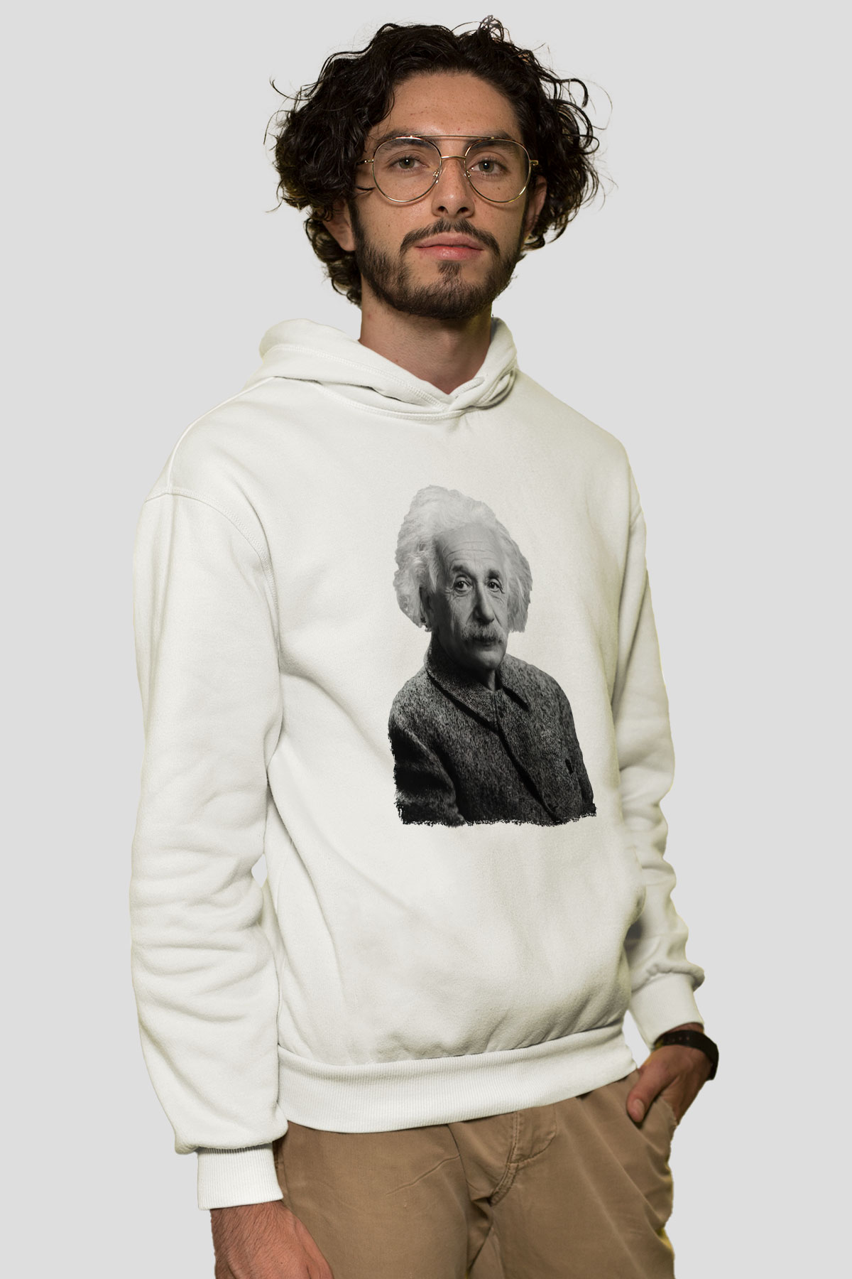Einstein Beyaz Unisex Kapüşonlu Sweatshirt