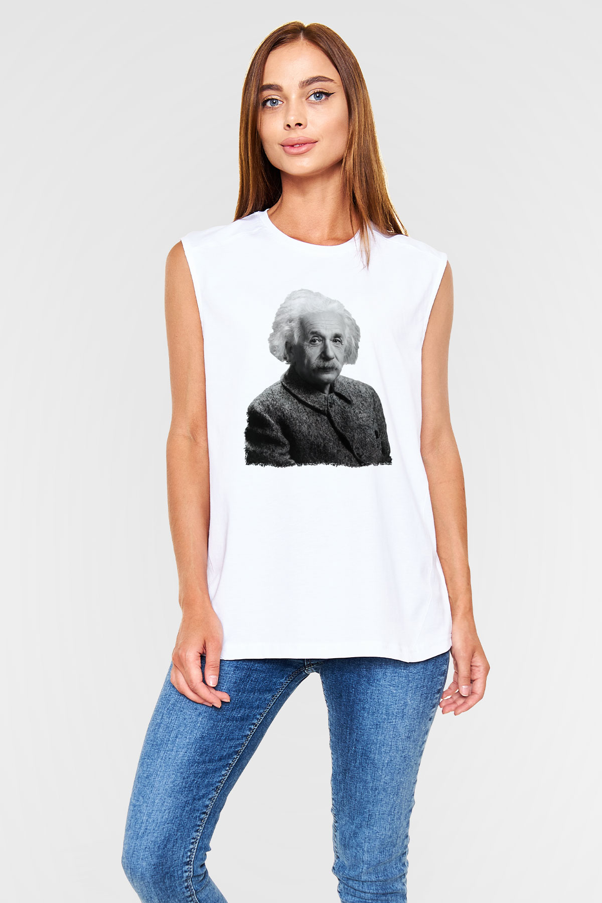 Einstein Beyaz Unisex Kolsuz Tişört