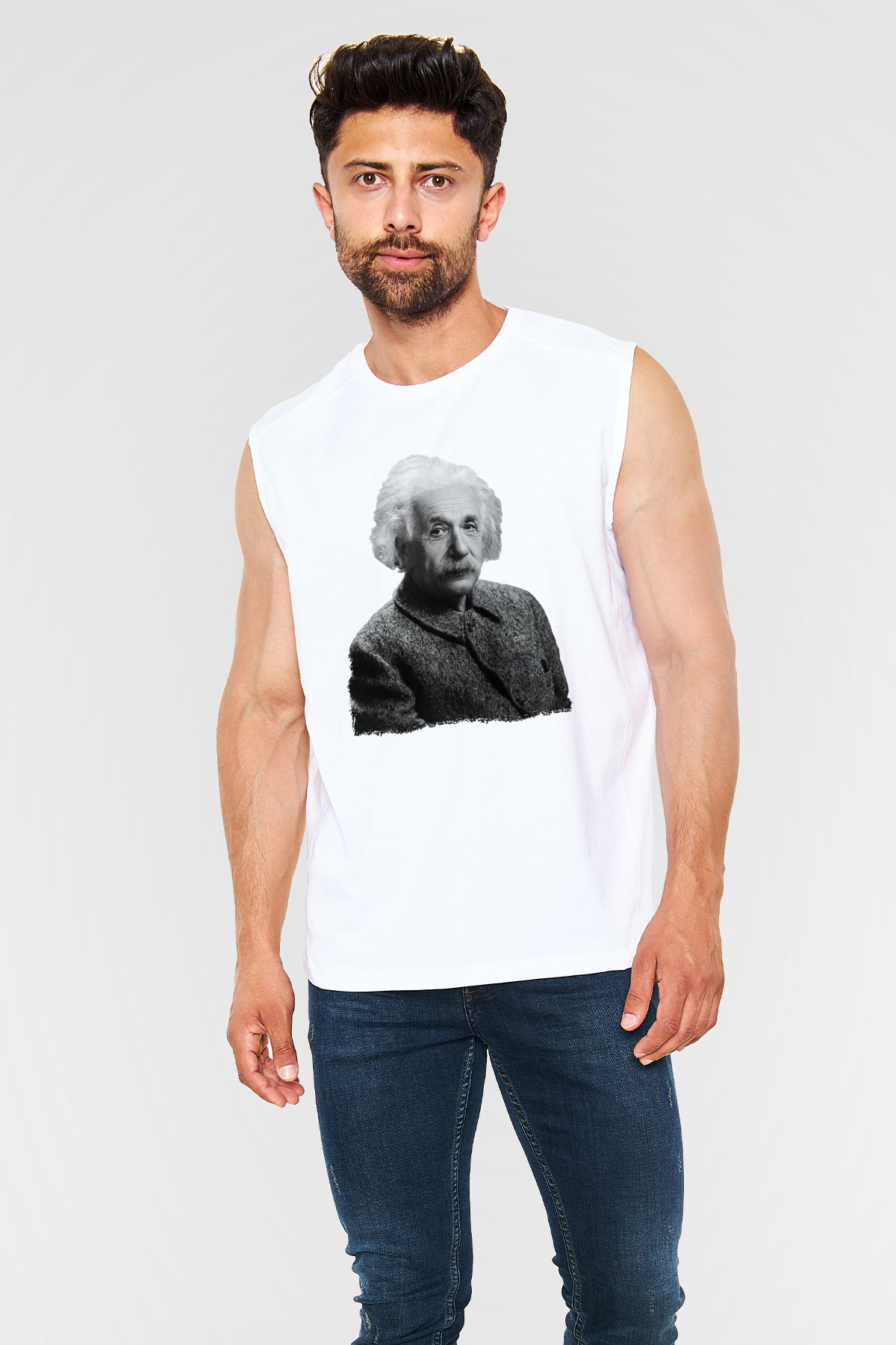 Einstein Beyaz Unisex Kolsuz Tişört