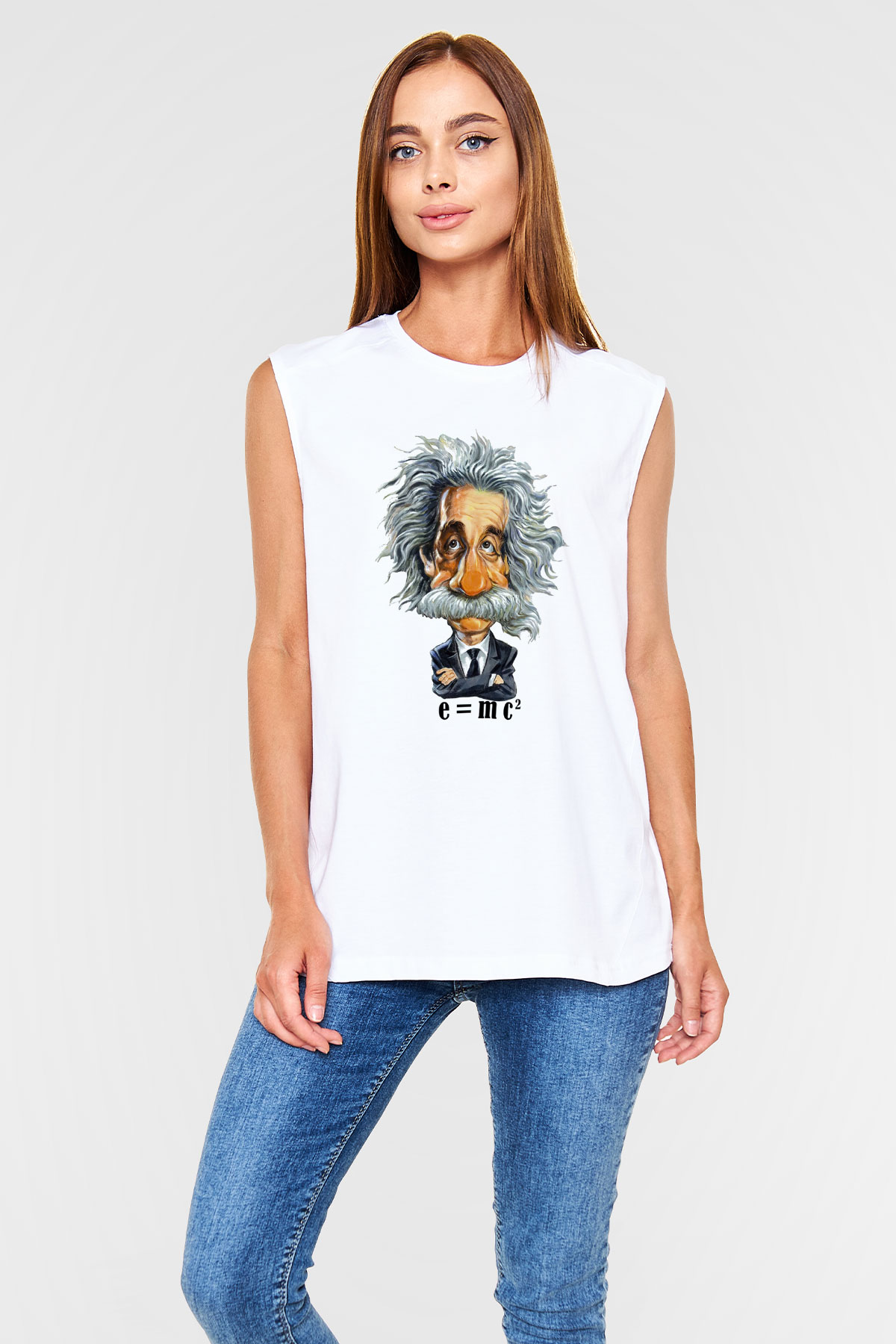 Einstein Beyaz Unisex Kolsuz Tişört