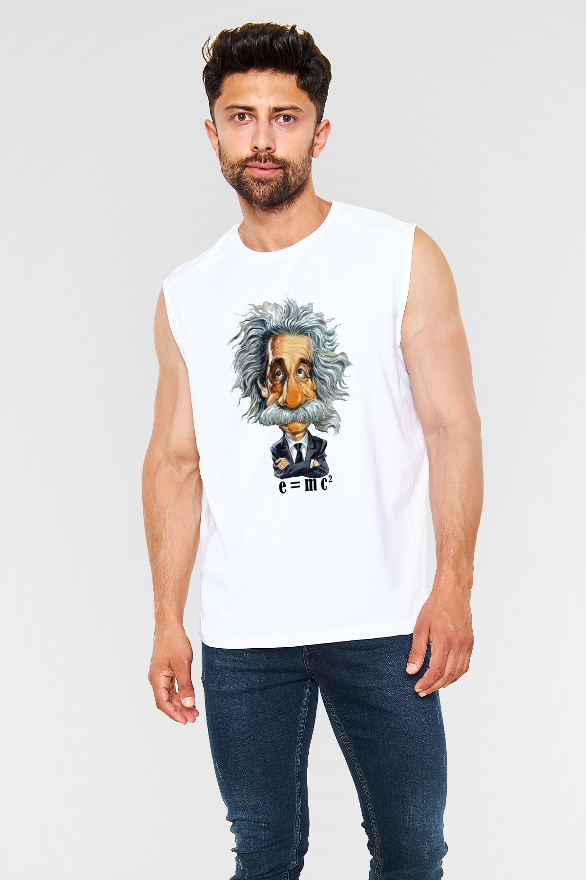 Einstein Beyaz Unisex Kolsuz Tişört