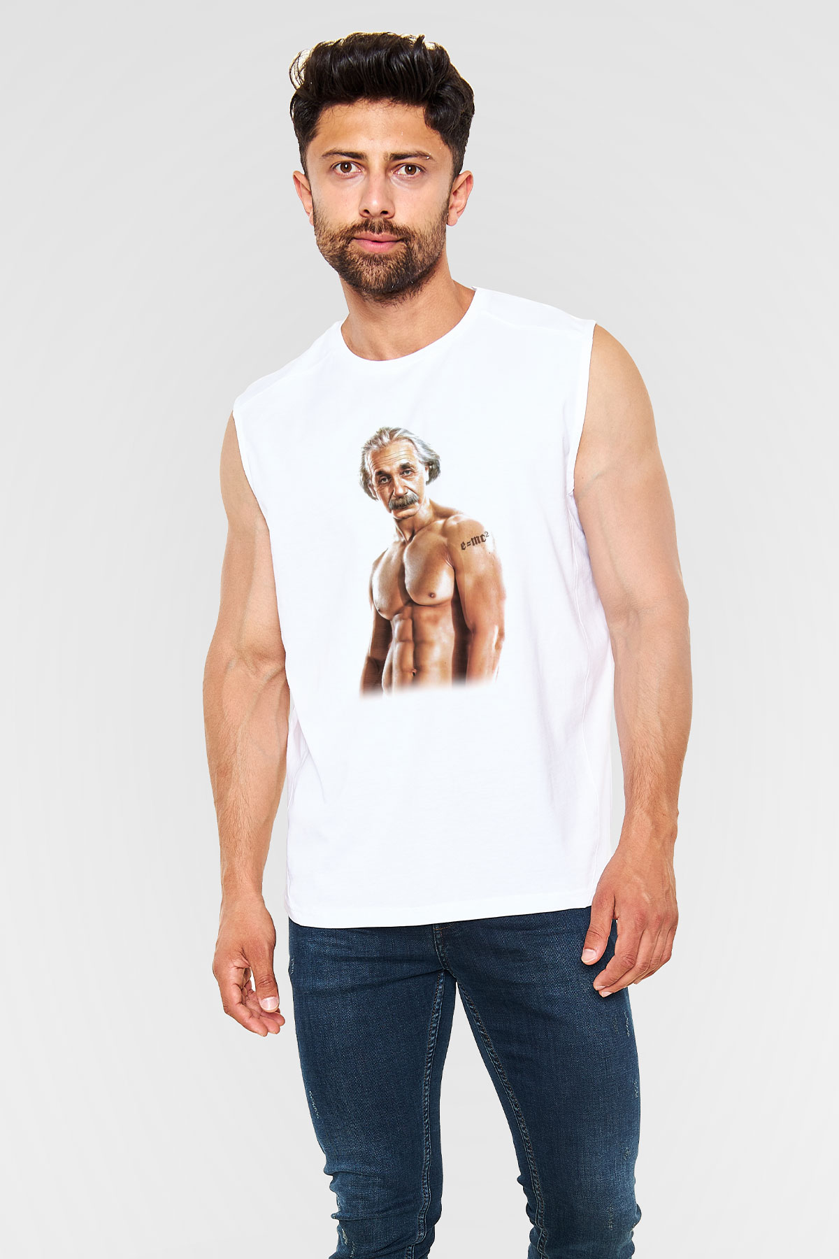 Einstein Beyaz Unisex Kolsuz Tişört