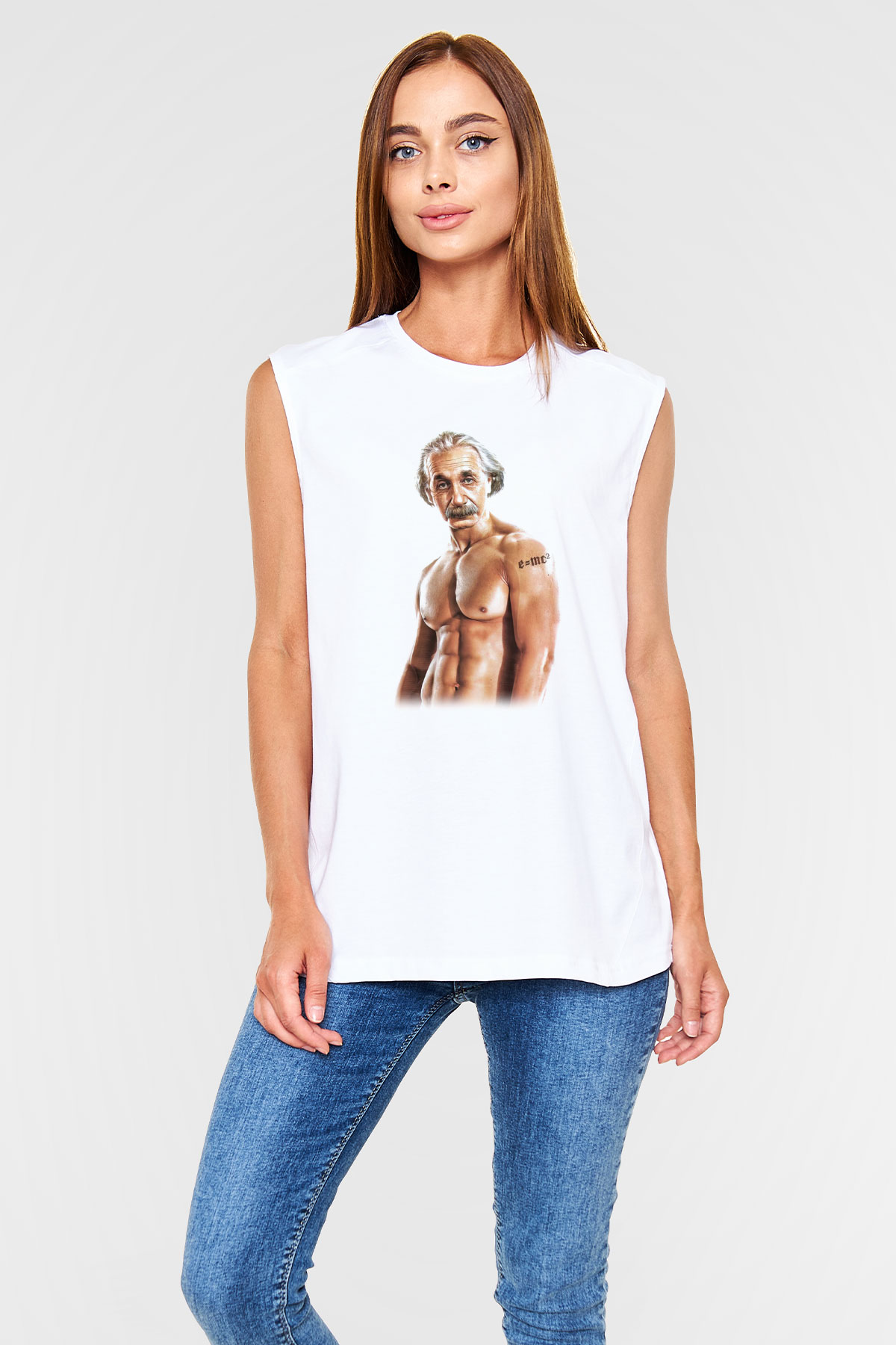 Einstein Beyaz Unisex Kolsuz Tişört