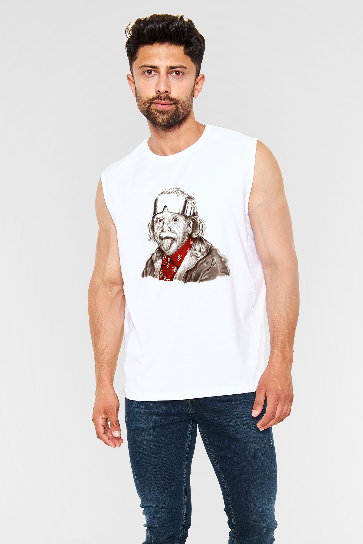 Einstein Beyaz Unisex Kolsuz Tişört