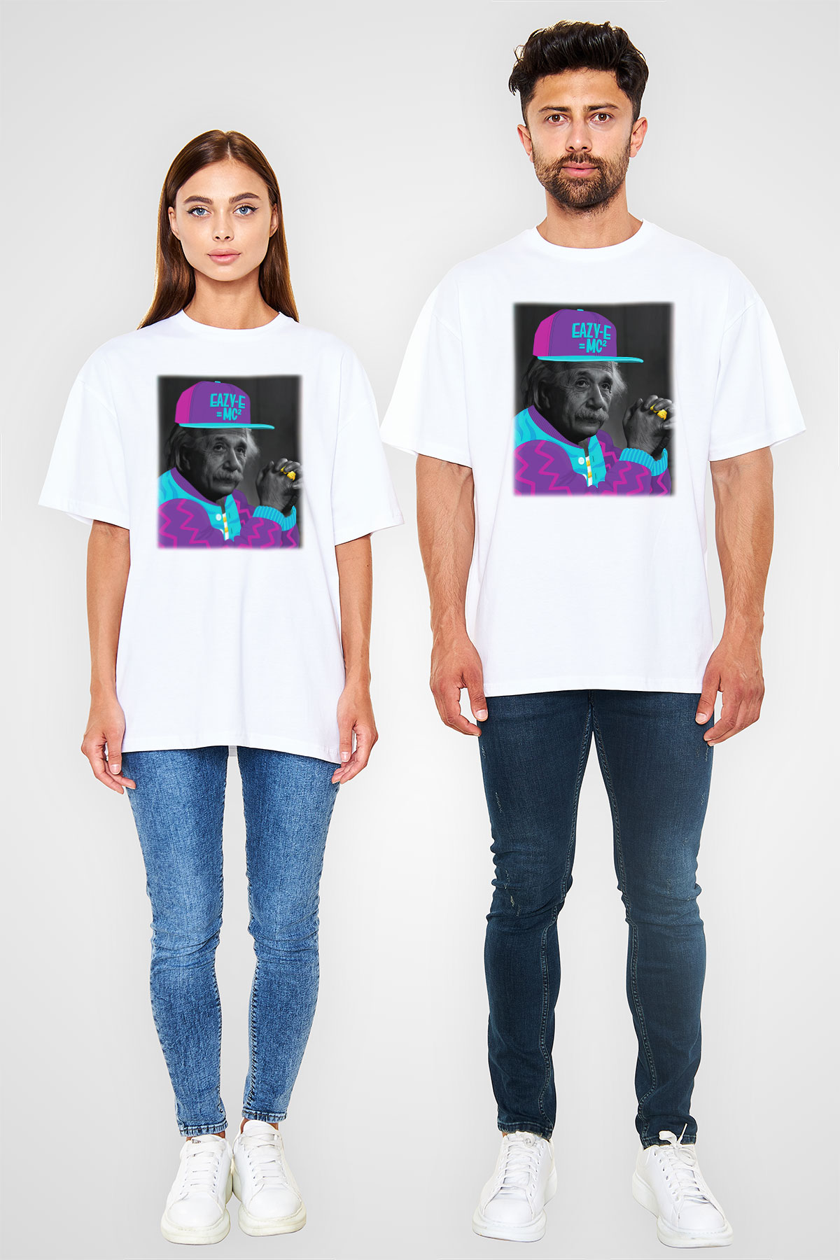 Einstein Beyaz Unisex Oversize Tişört T-Shirt