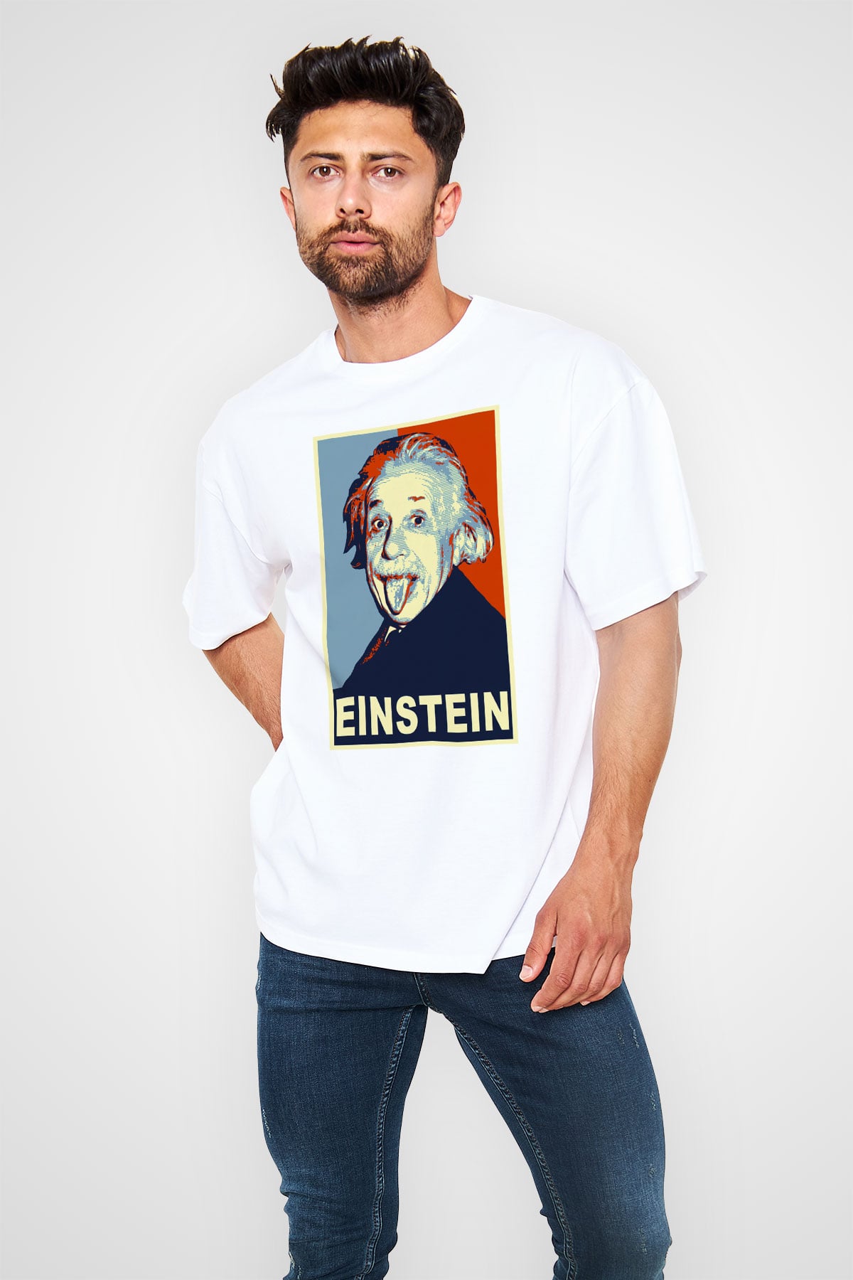 Einstein Beyaz Unisex Oversize Tişört T-Shirt