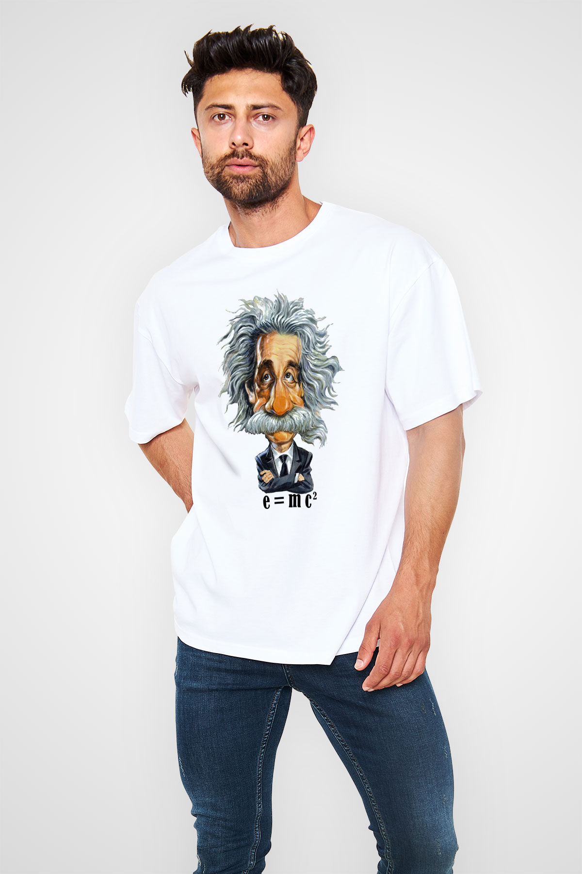 Einstein Beyaz Unisex Oversize Tişört T-Shirt