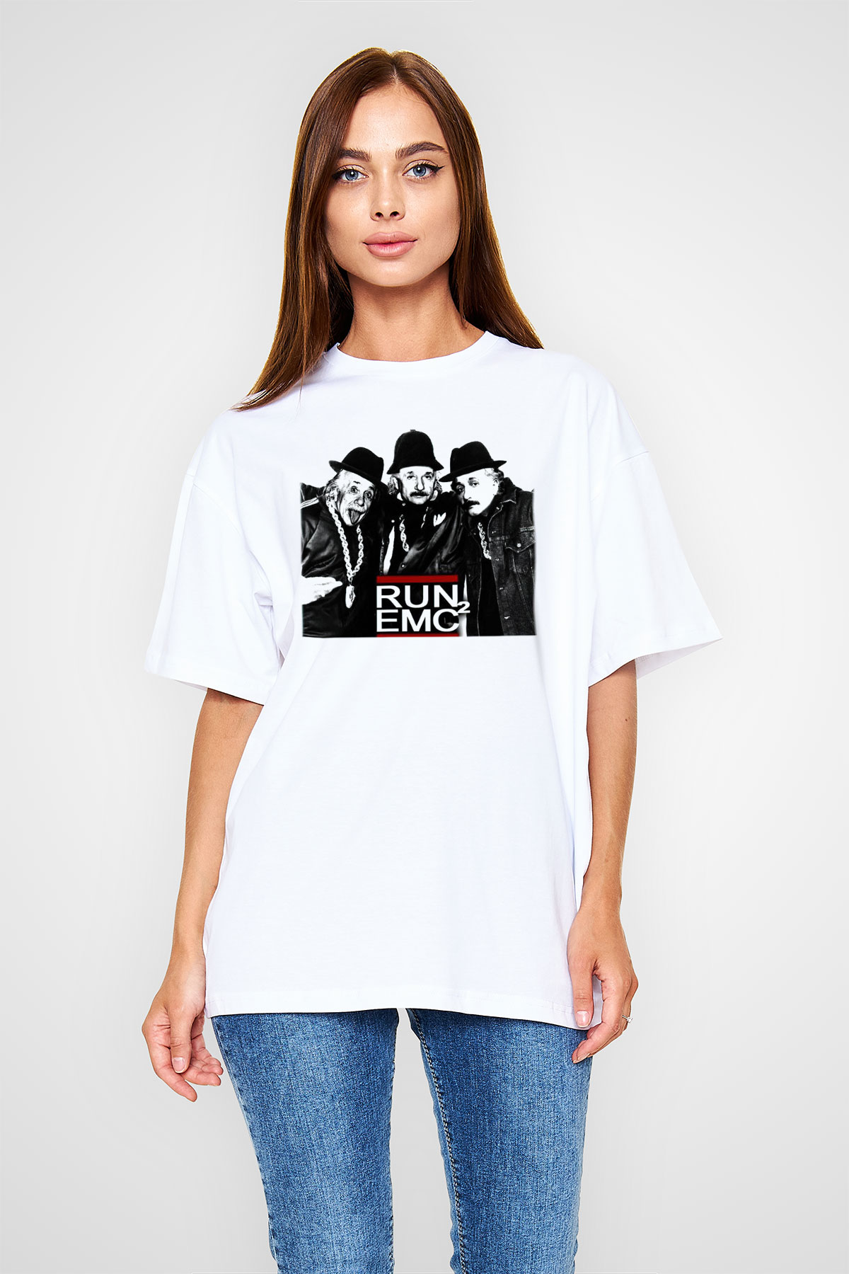 Einstein Beyaz Unisex Oversize Tişört T-Shirt