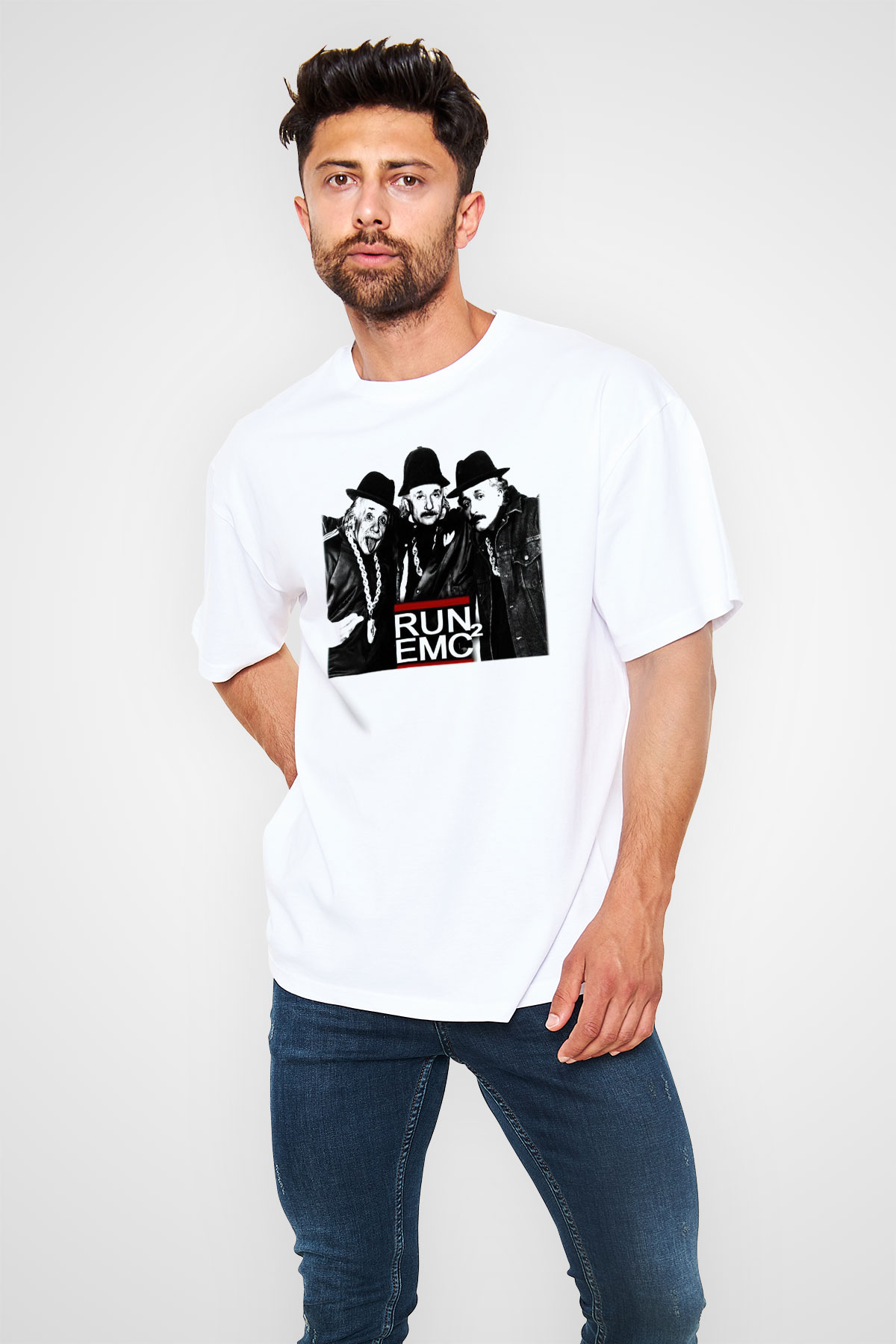 Einstein Beyaz Unisex Oversize Tişört T-Shirt
