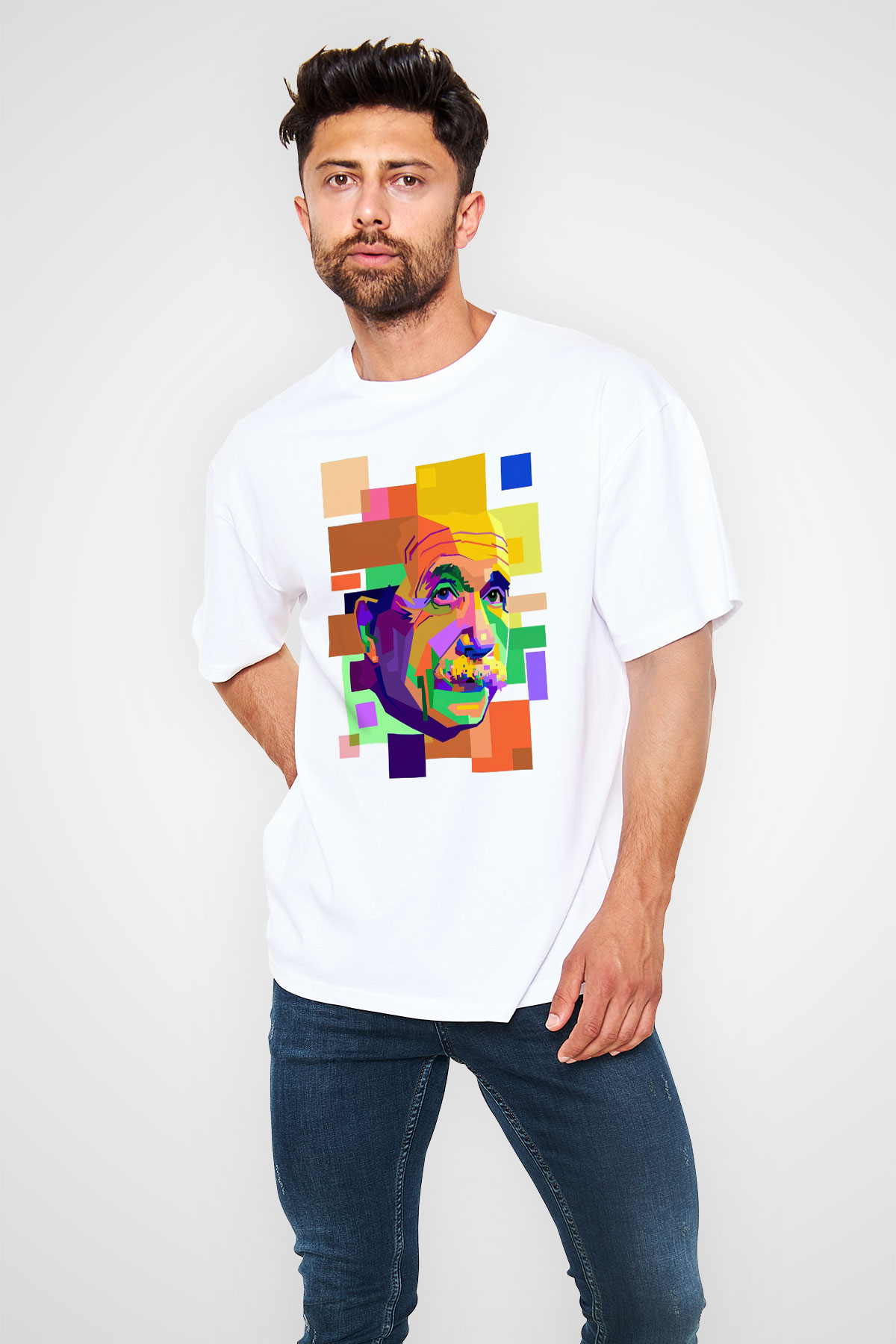 Einstein Beyaz Oversize Tişört Oversize T-shirt - TişörtFabrikası
