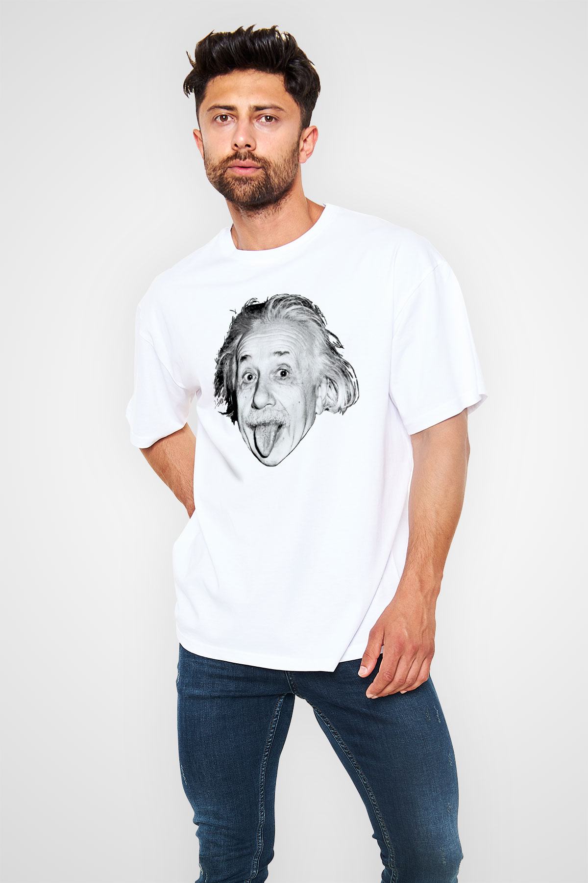 Einstein Beyaz Oversize Tişört Oversize T-shirt - TişörtFabrikası