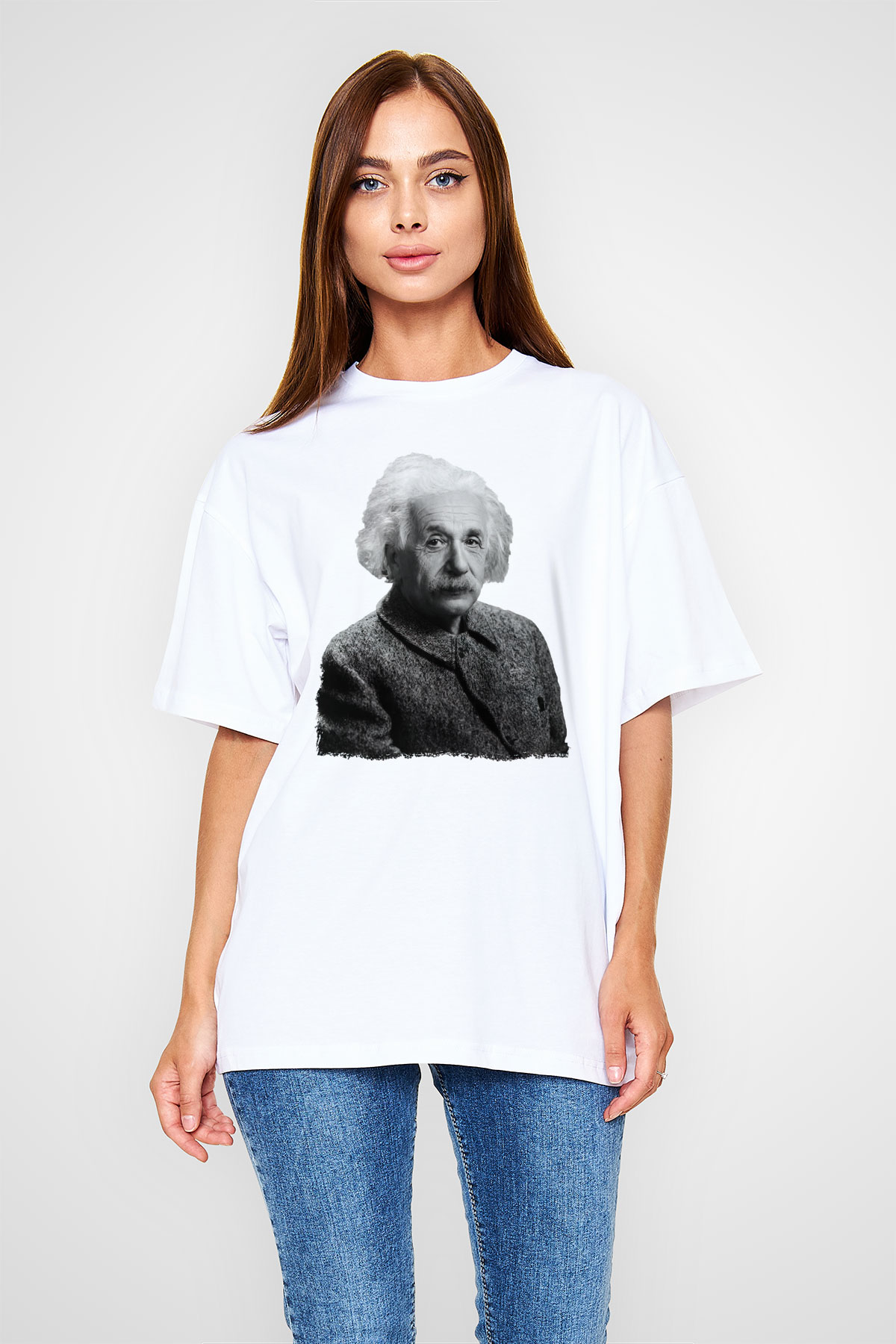 Einstein Beyaz Oversize Tişört Oversize T-shirt - TişörtFabrikası