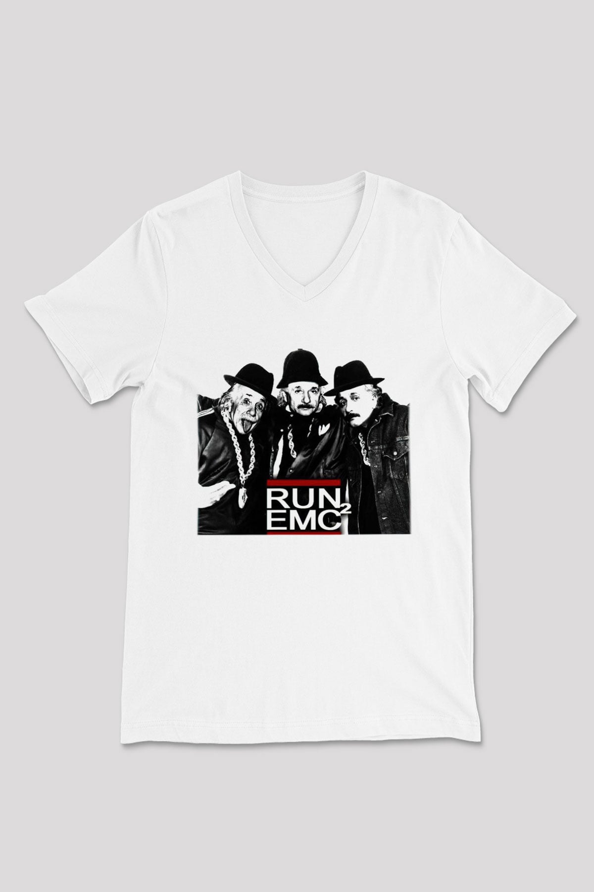Einstein Beyaz Unisex V Yaka Tişört T-Shirt