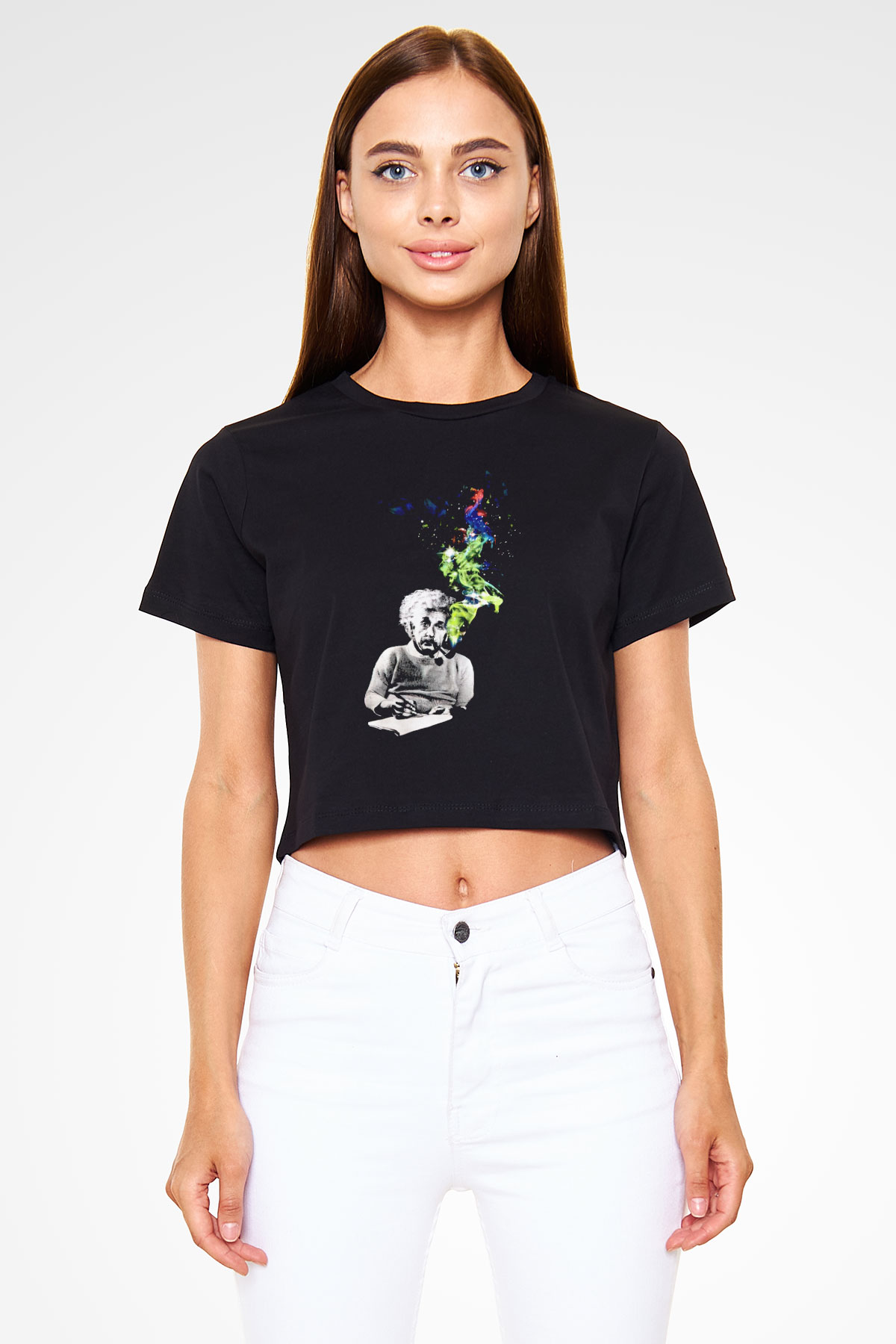 Einstein Siyah  Crop Top Tişört