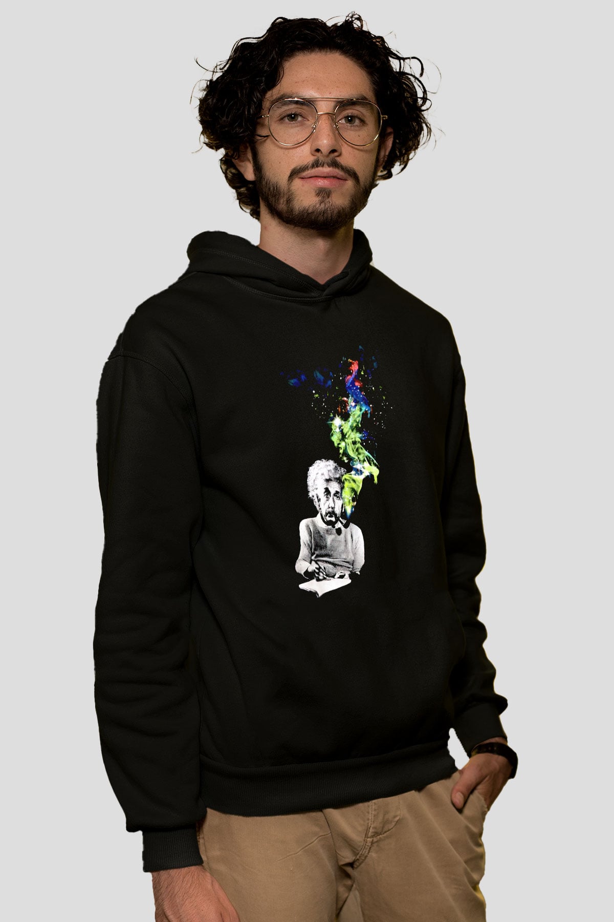 Einstein Siyah Unisex Kapüşonlu Sweatshirt