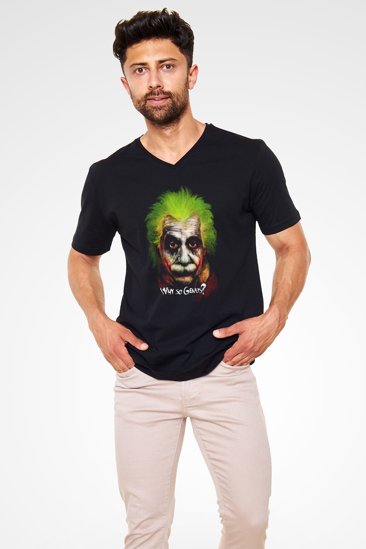 Einstein Siyah Unisex V Yaka Tişört T-Shirt