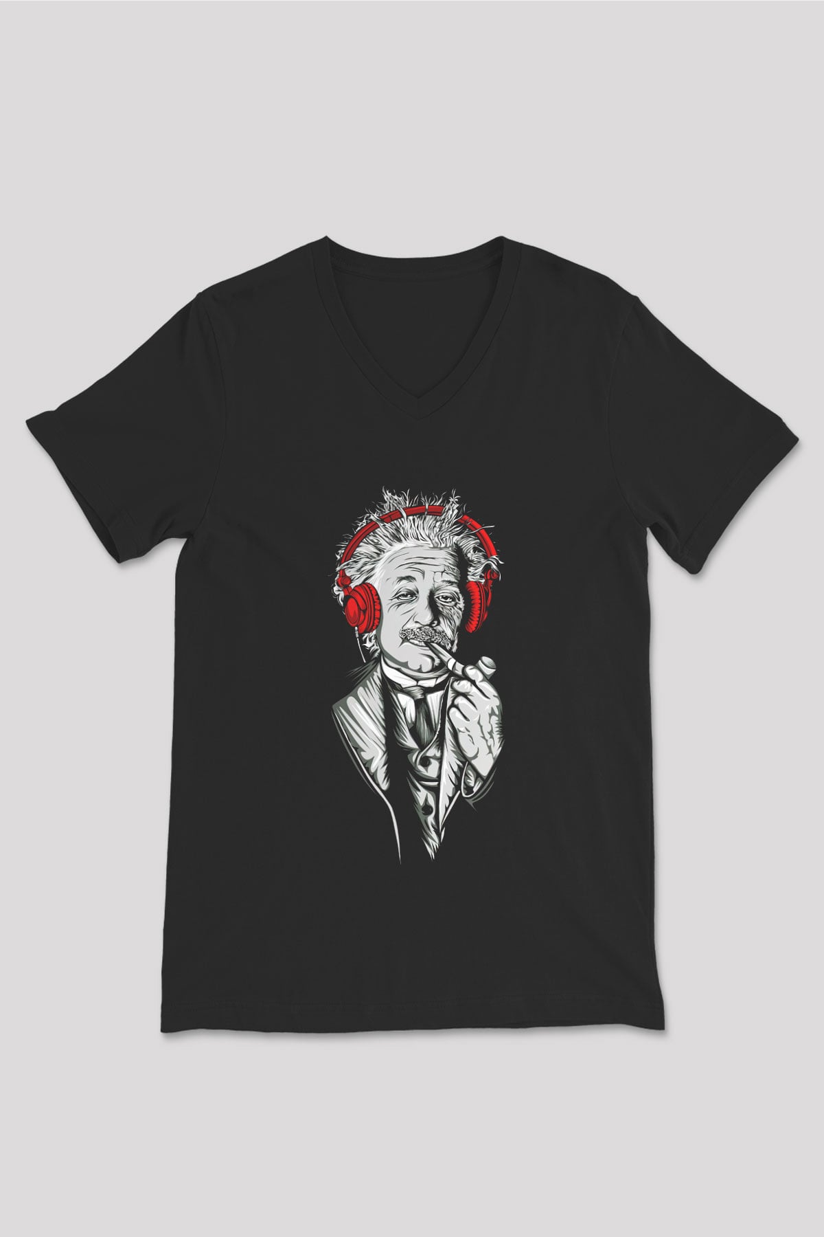 Einstein Siyah Unisex V Yaka Tişört T-Shirt