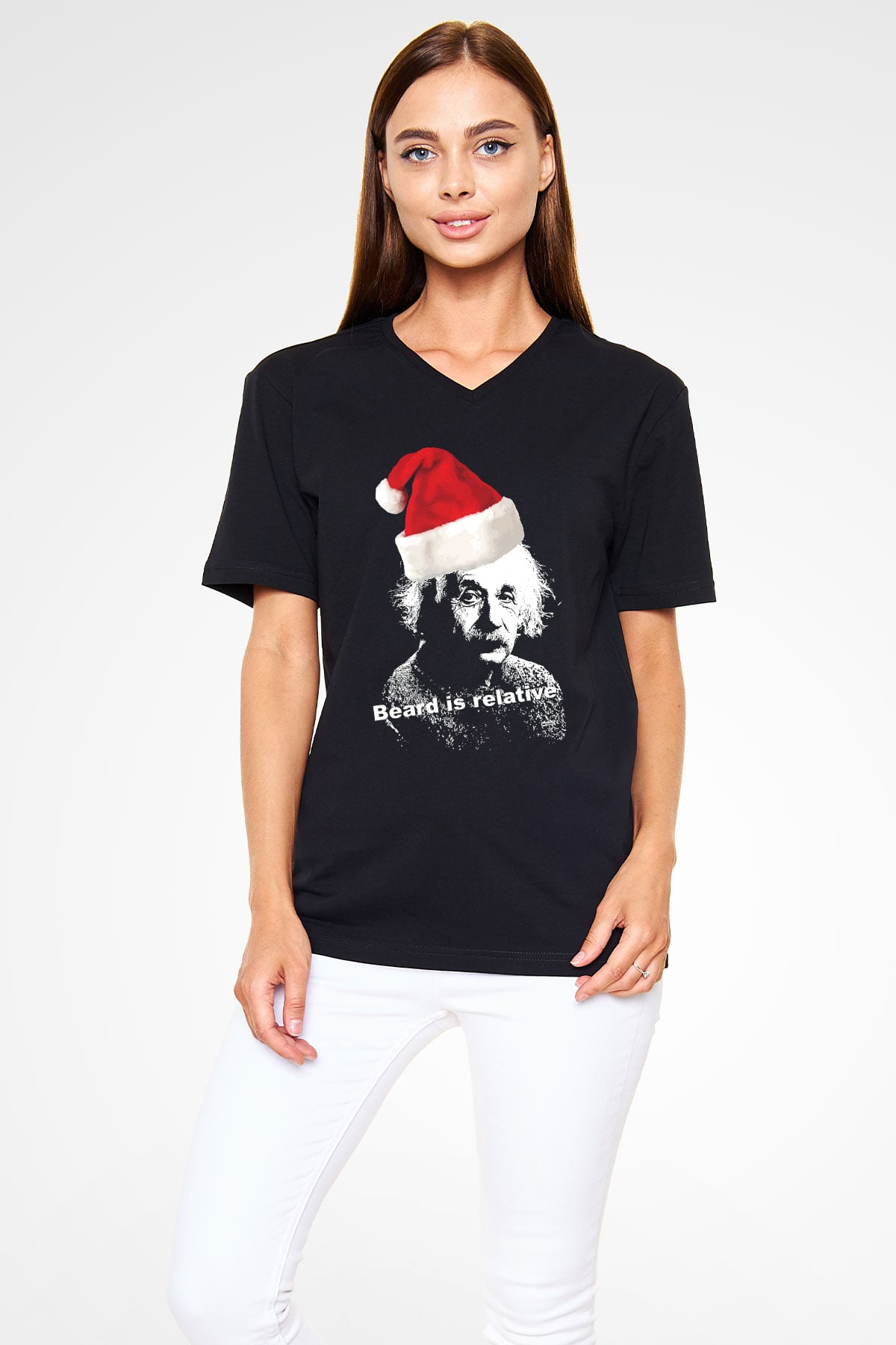 Einstein Siyah Unisex V Yaka Tişört T-Shirt