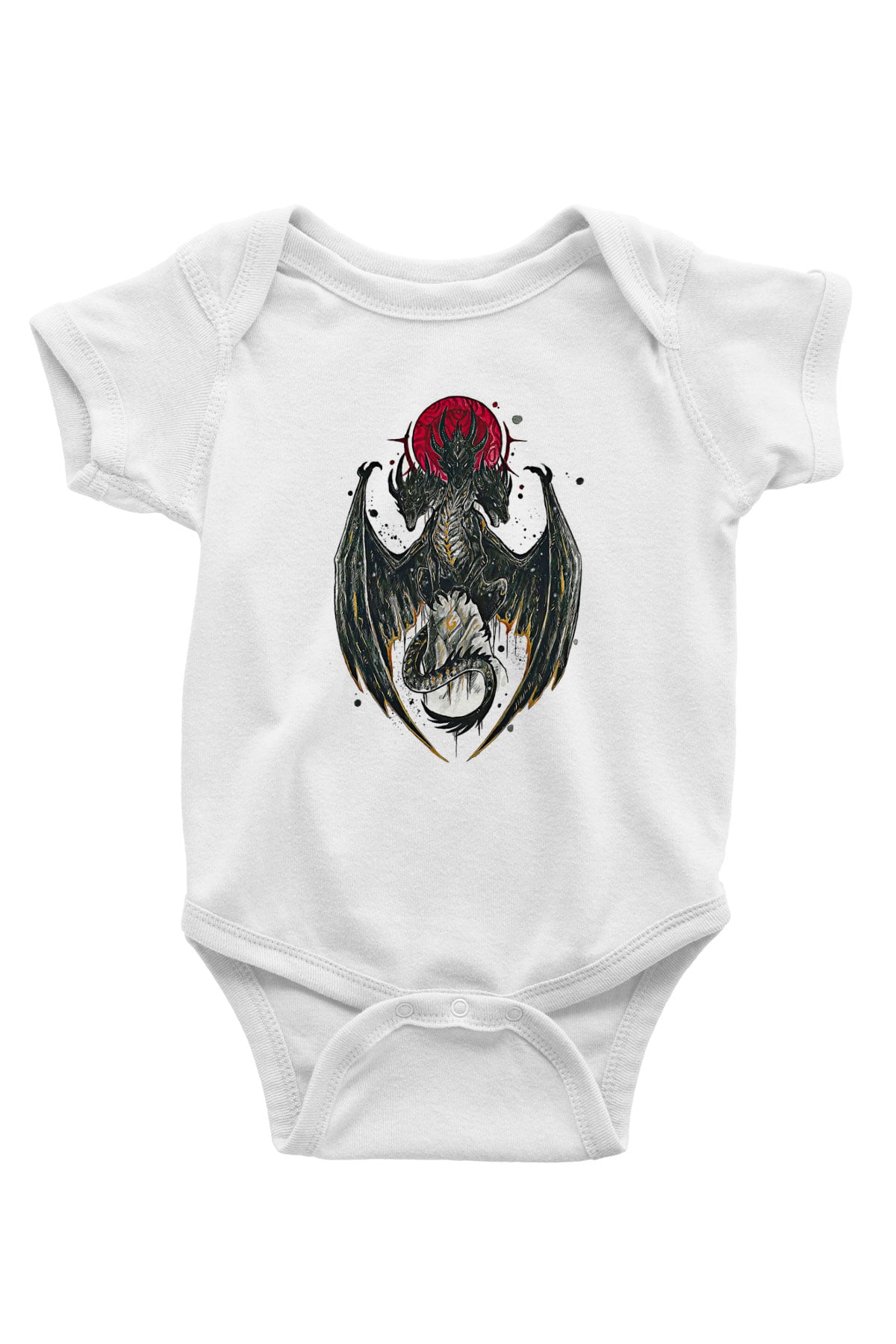 Ejderha Baskılı Beyaz Unisex Bebek Body - Zıbın