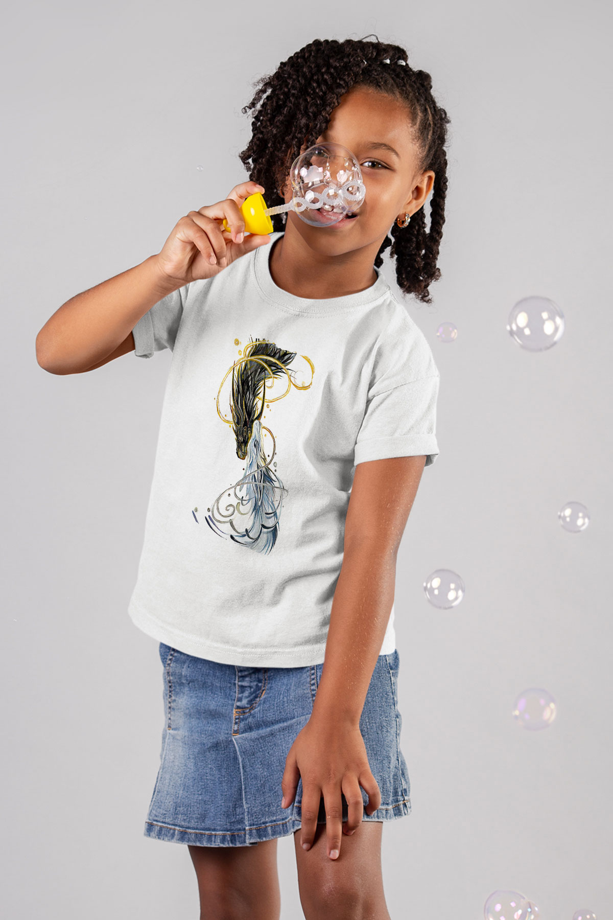 Ejderha Baskılı Beyaz Unisex Beyaz Çocuk Tişört - Tshirt