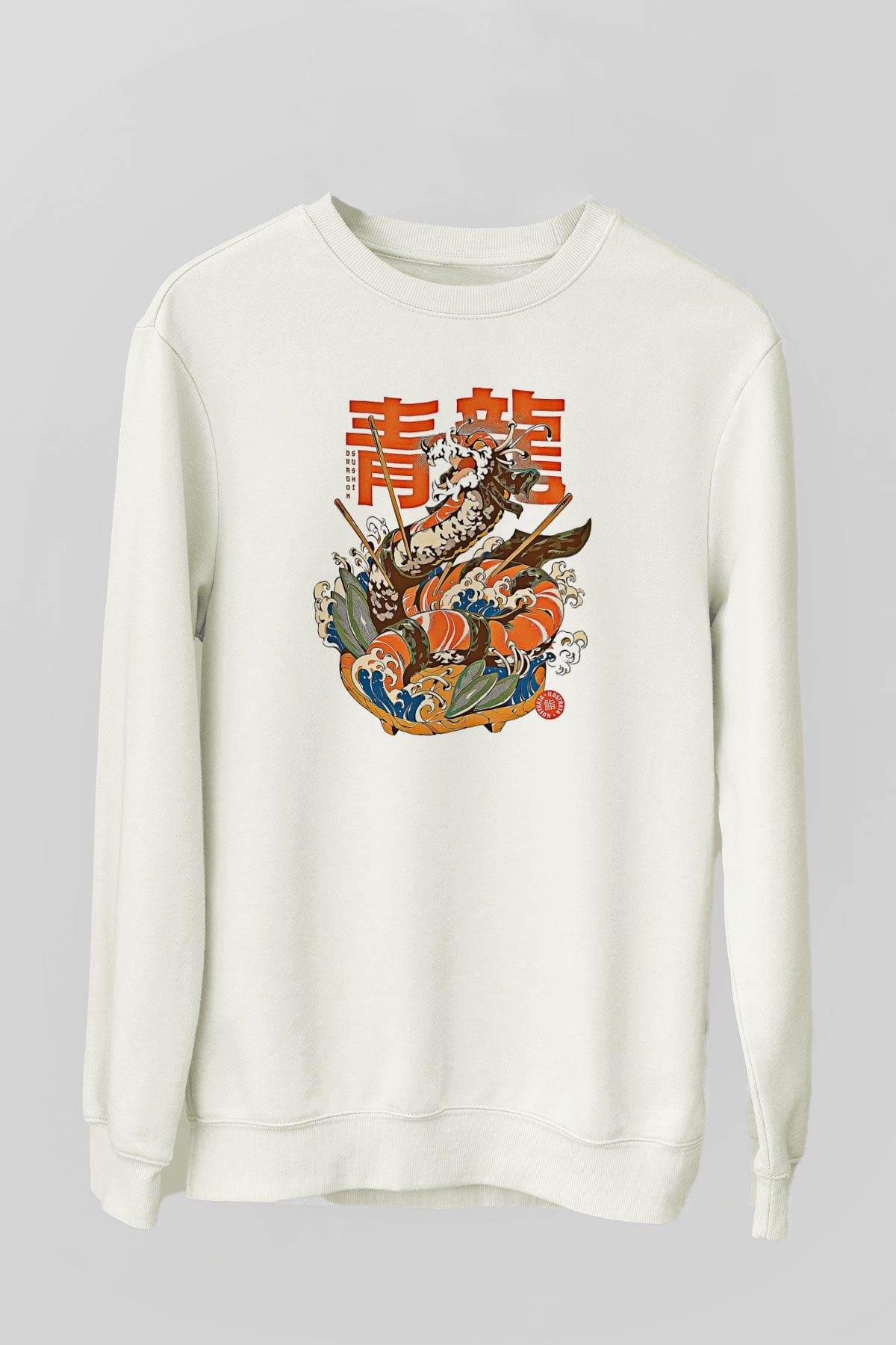 Ejderha Baskılı Beyaz Unisex Sweatshirt