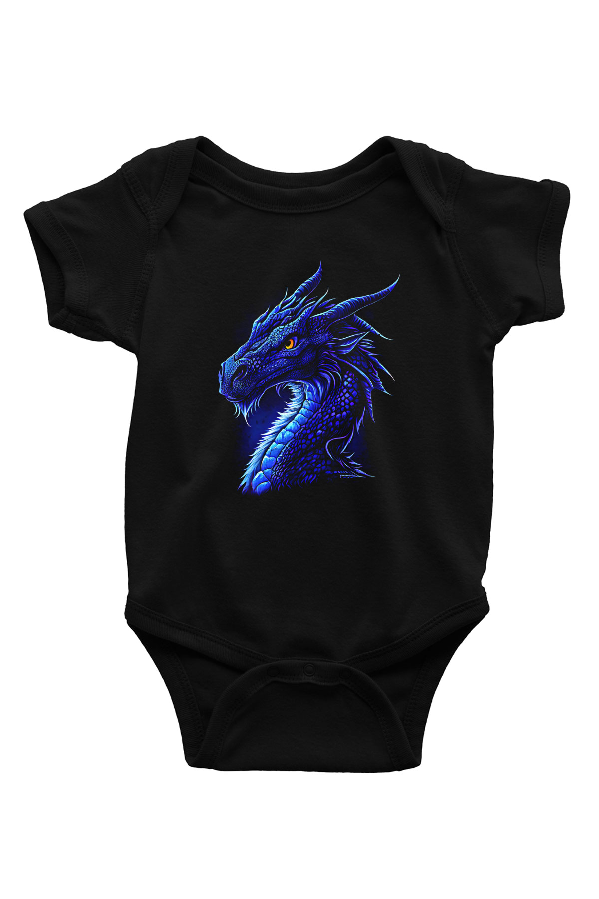 Ejderha Baskılı Unisex Siyah Bebek Body - Zıbın