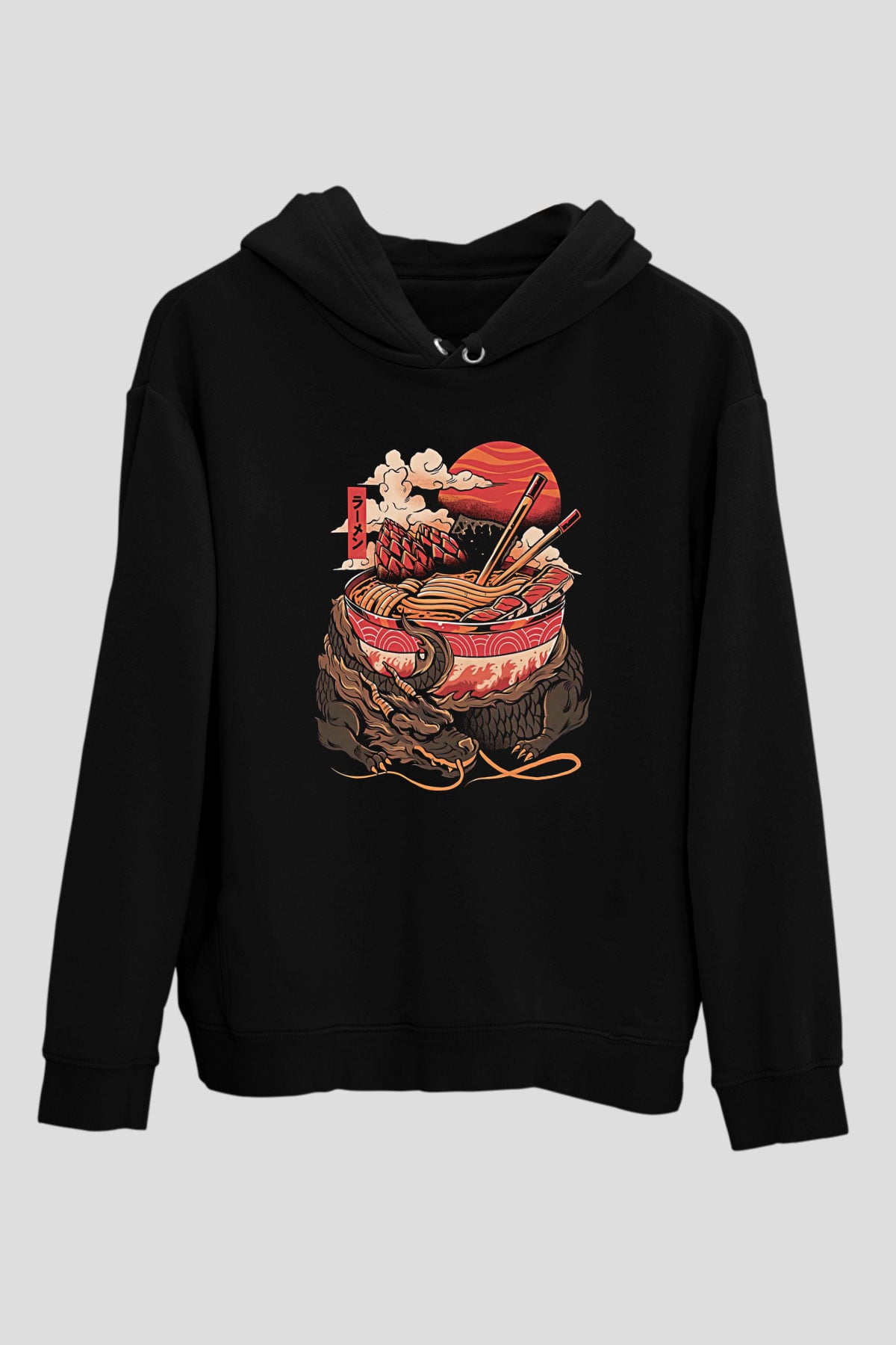 Ejderha Baskılı Unisex Siyah Hoodie