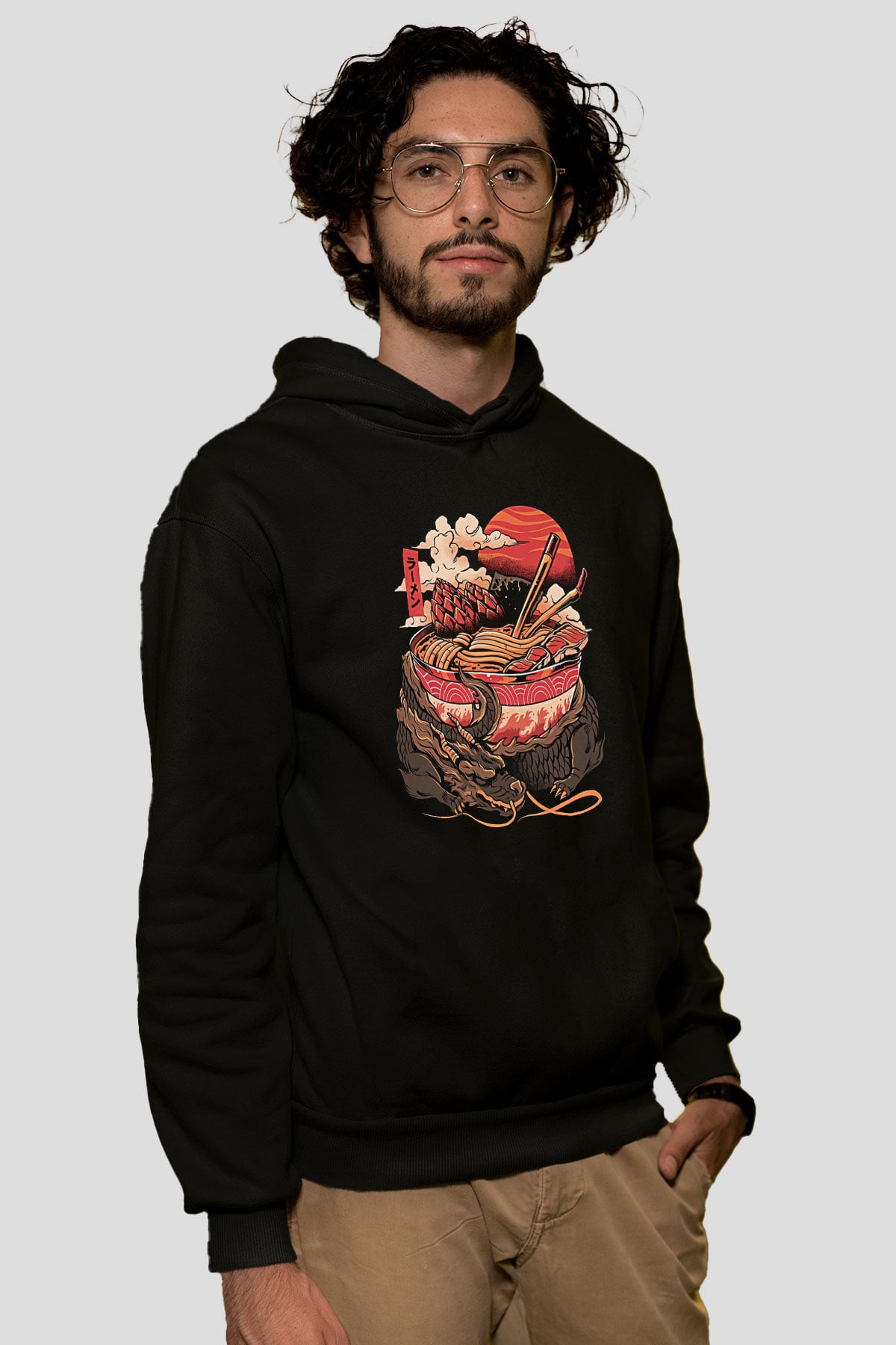 Ejderha Baskılı Unisex Siyah Hoodie