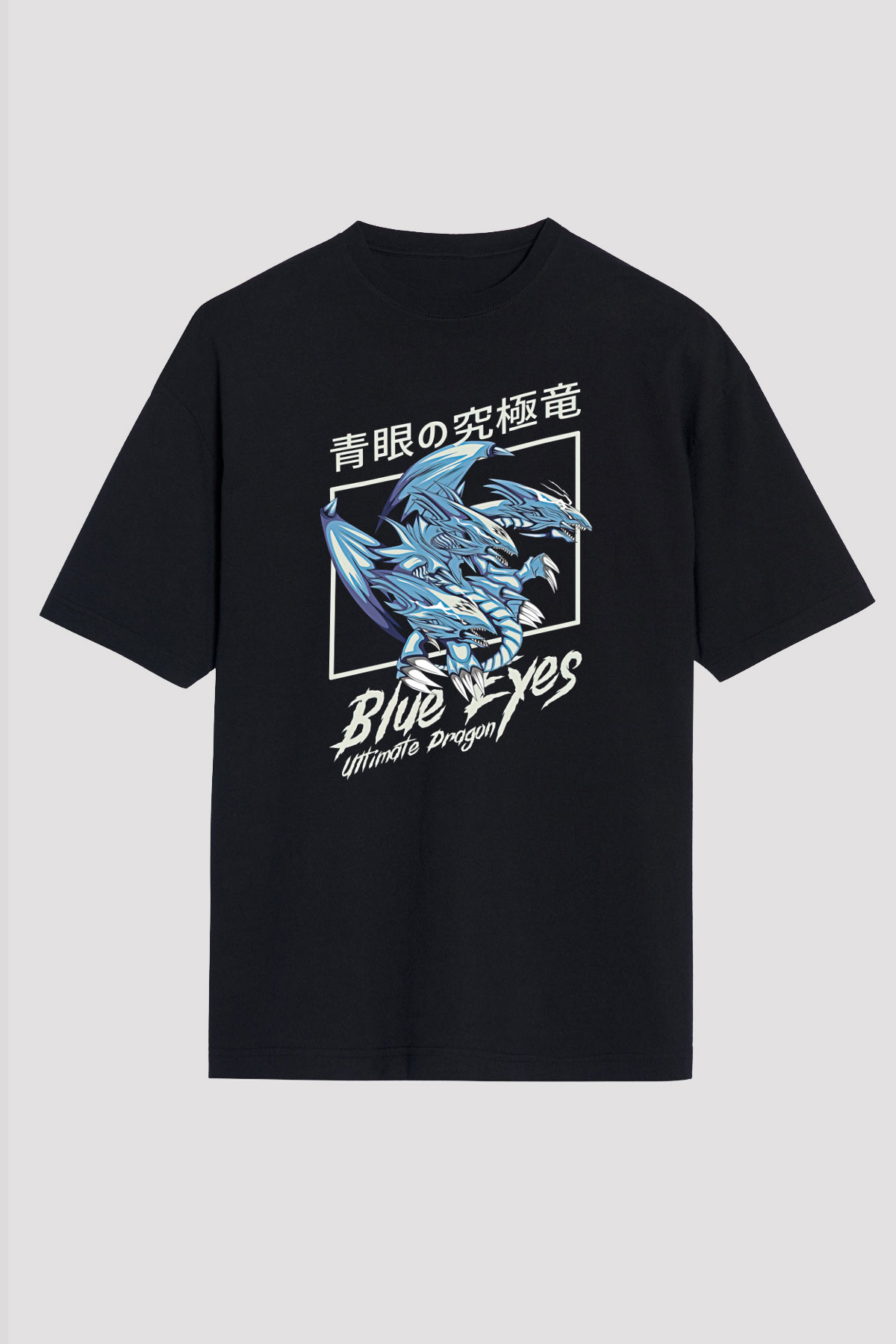 Ejderha Baskılı Unisex Siyah Oversize Tişört - Tshirt
