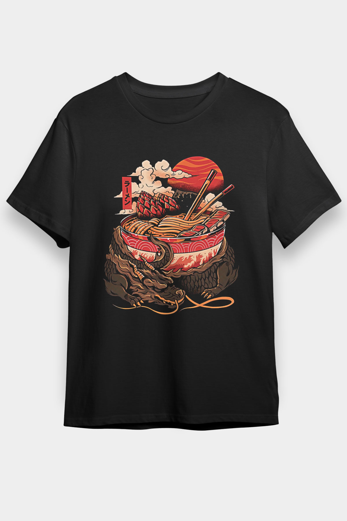Ejderha Baskılı Unisex Siyah Tişört - Tshirt