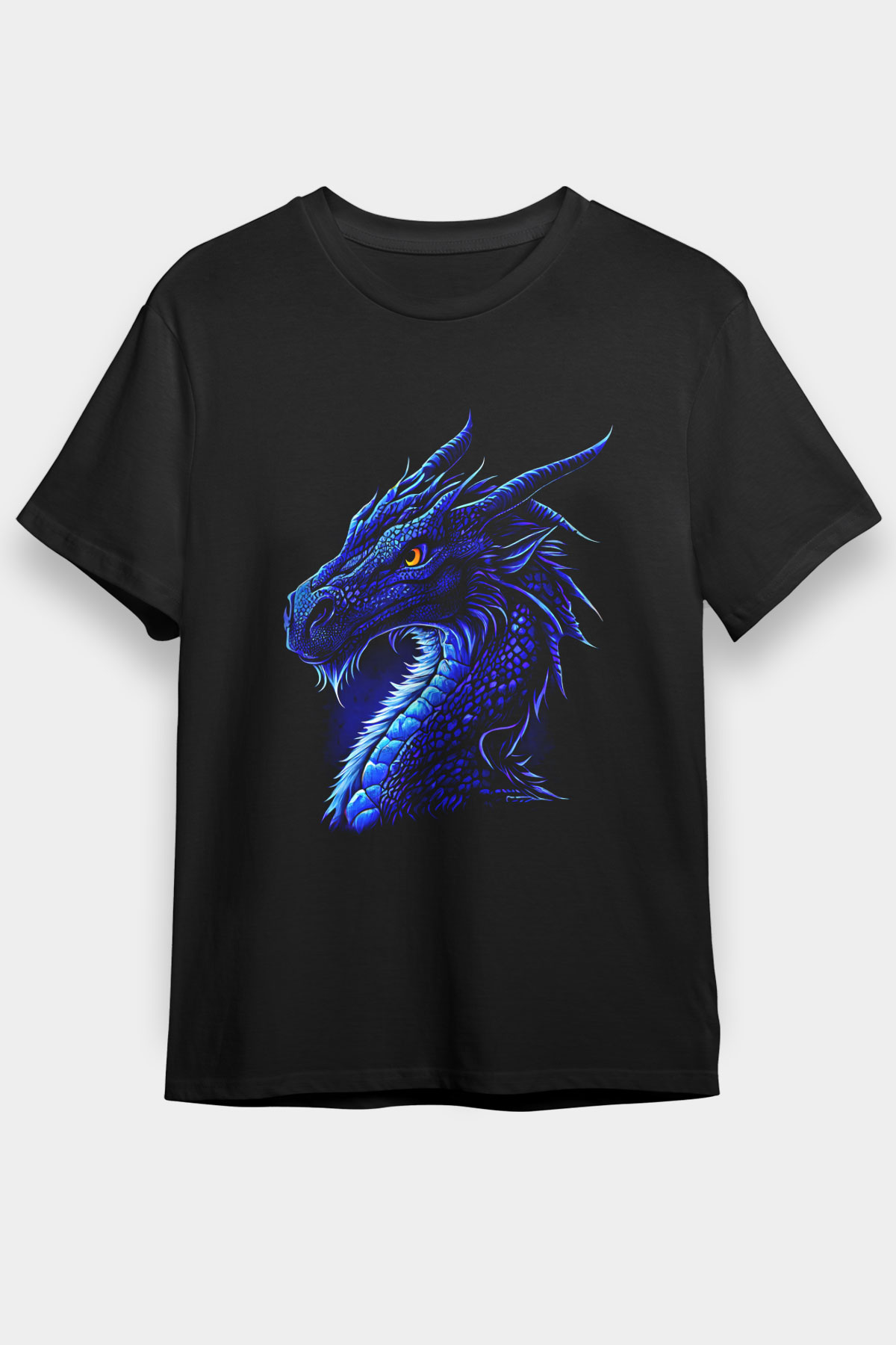 Ejderha Baskılı Unisex Siyah Tişört - Tshirt