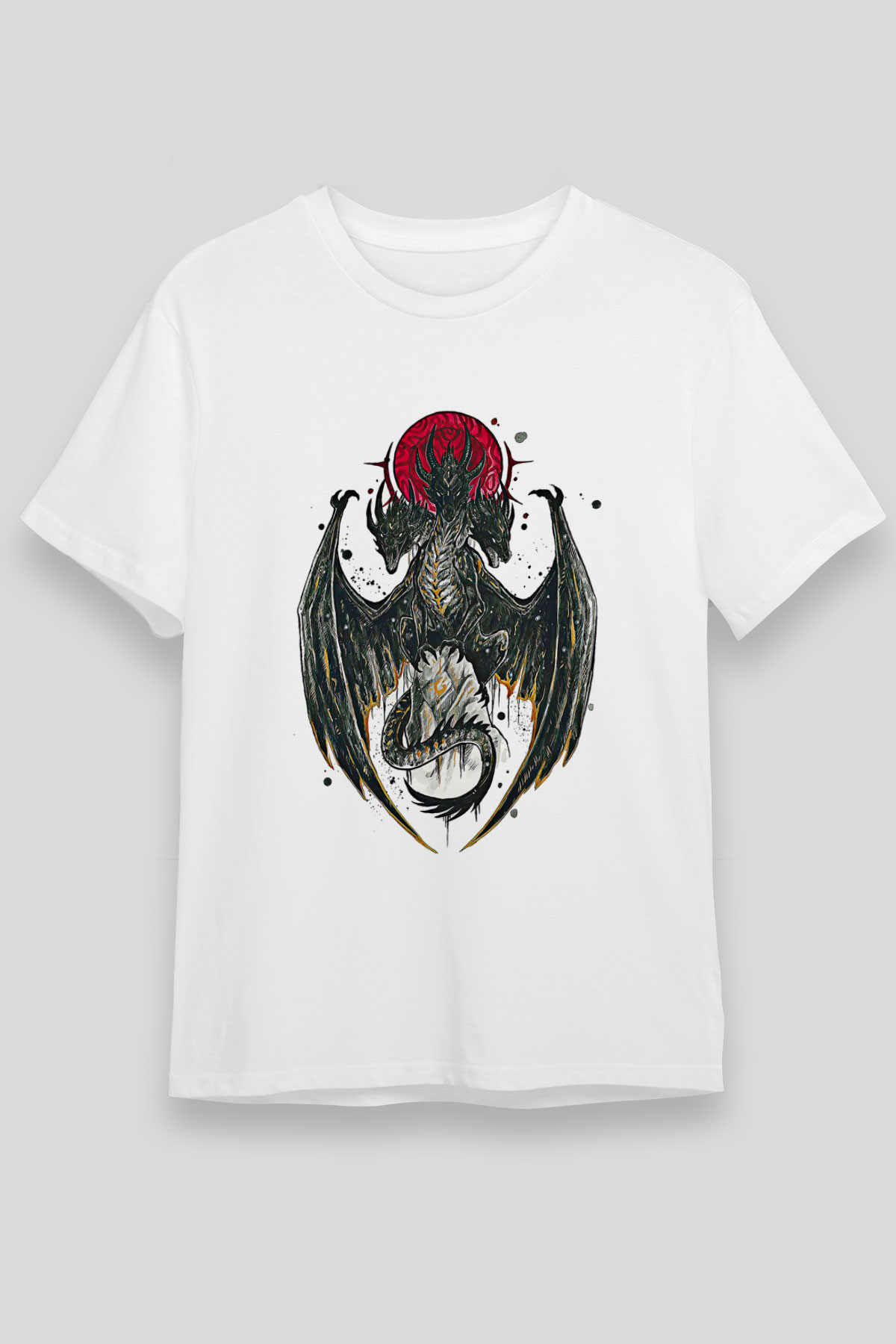 Ejderha Unisex Baskılı Beyaz Tişört - Tshirt