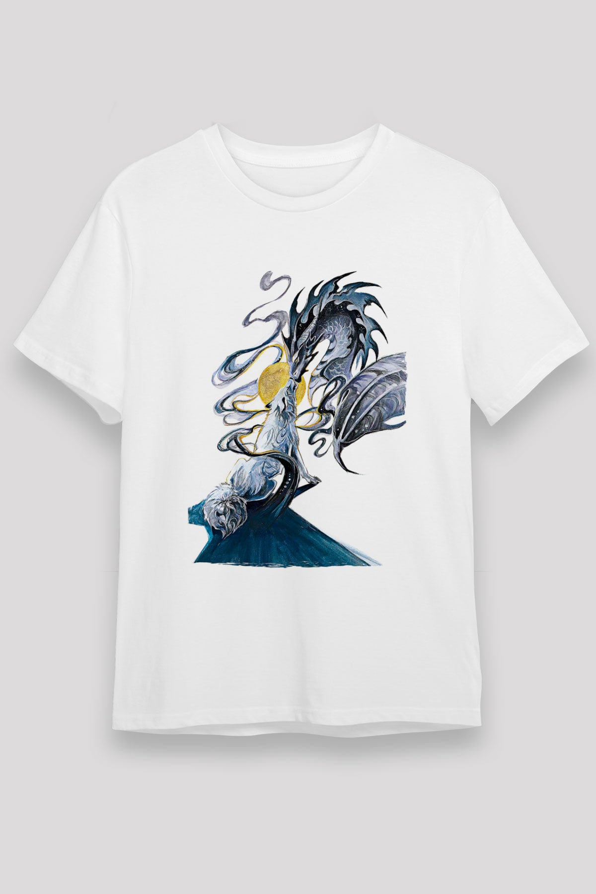 Ejderha Unisex Baskılı Beyaz Tişört - Tshirt