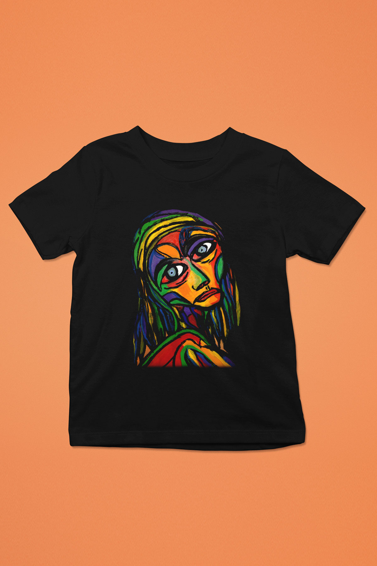 Ekspresyonizm Baskılı Siyah Unisex Çocuk Tişört