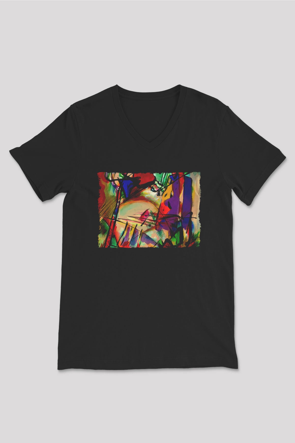 Ekspresyonizm Siyah Unisex V Yaka Tişört