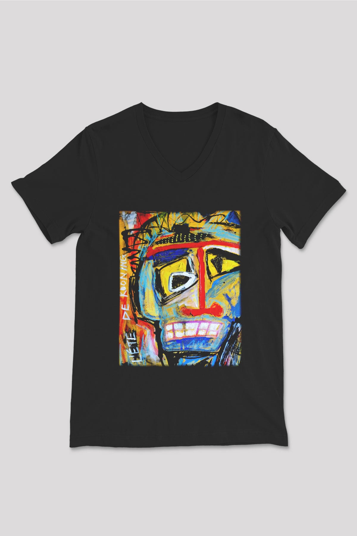 Ekspresyonizm Siyah Unisex V Yaka Tişört T-Shirt