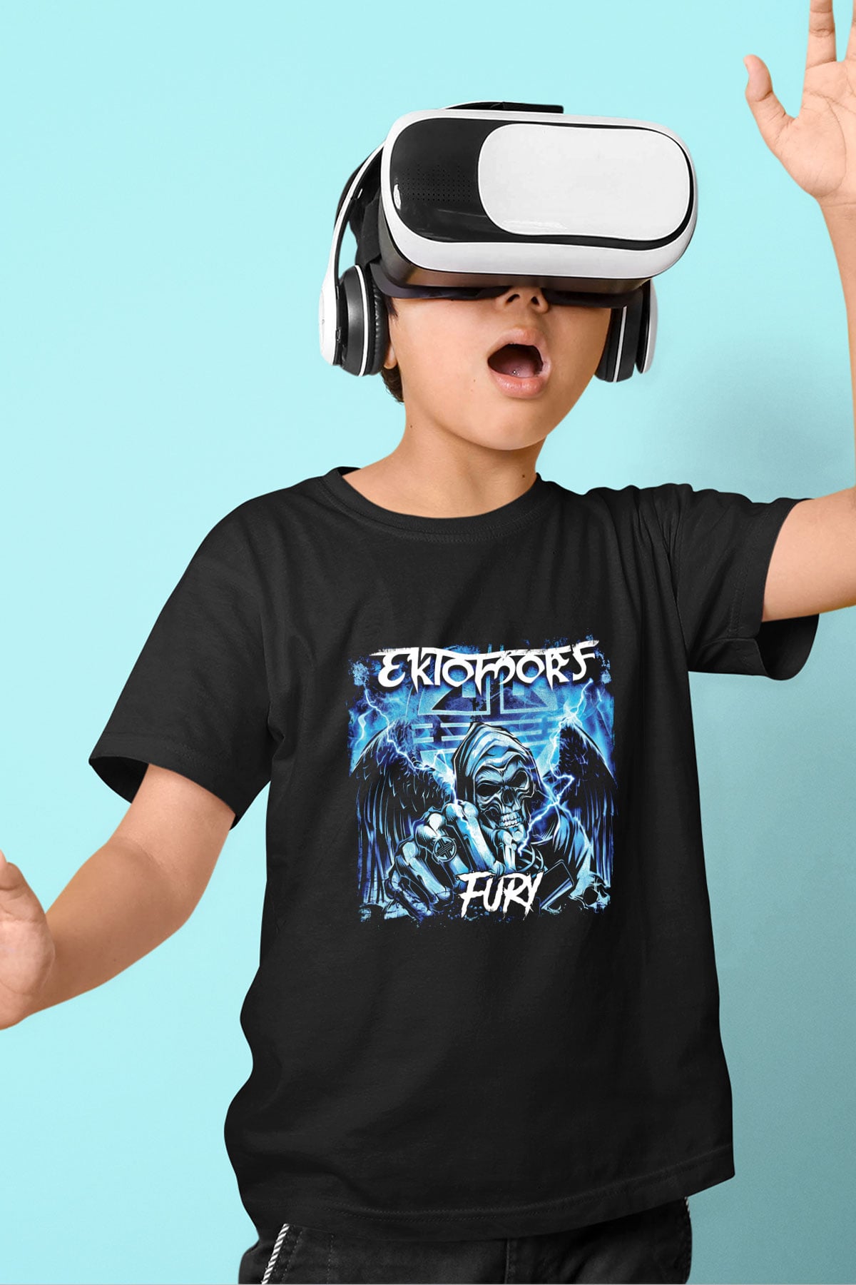 Ektomorf Baskılı Unisex Siyah Çocuk Tişört