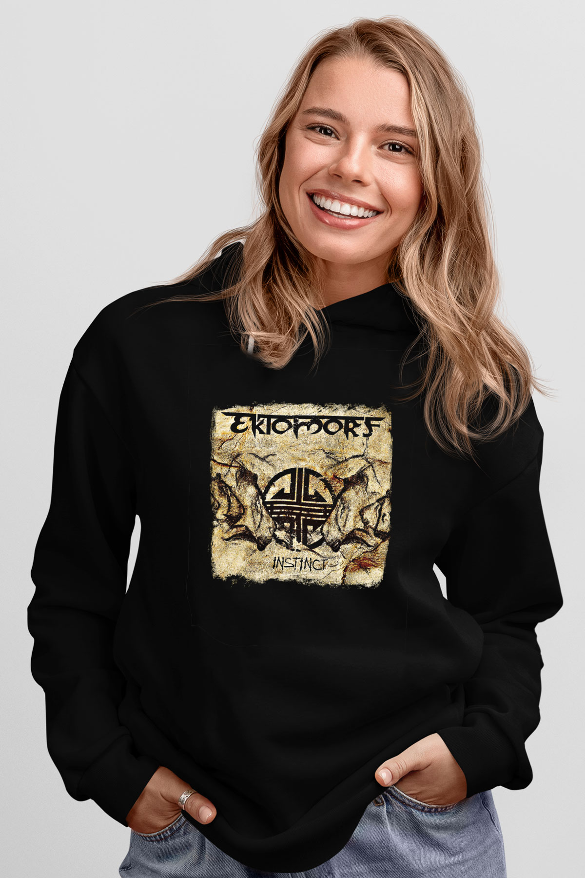 Ektomorf Baskılı Unisex Siyah Hoodie