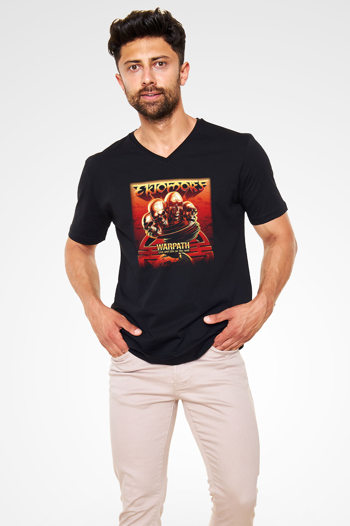 Ektomorf Siyah Unisex V Yaka Tişört T-Shirt
