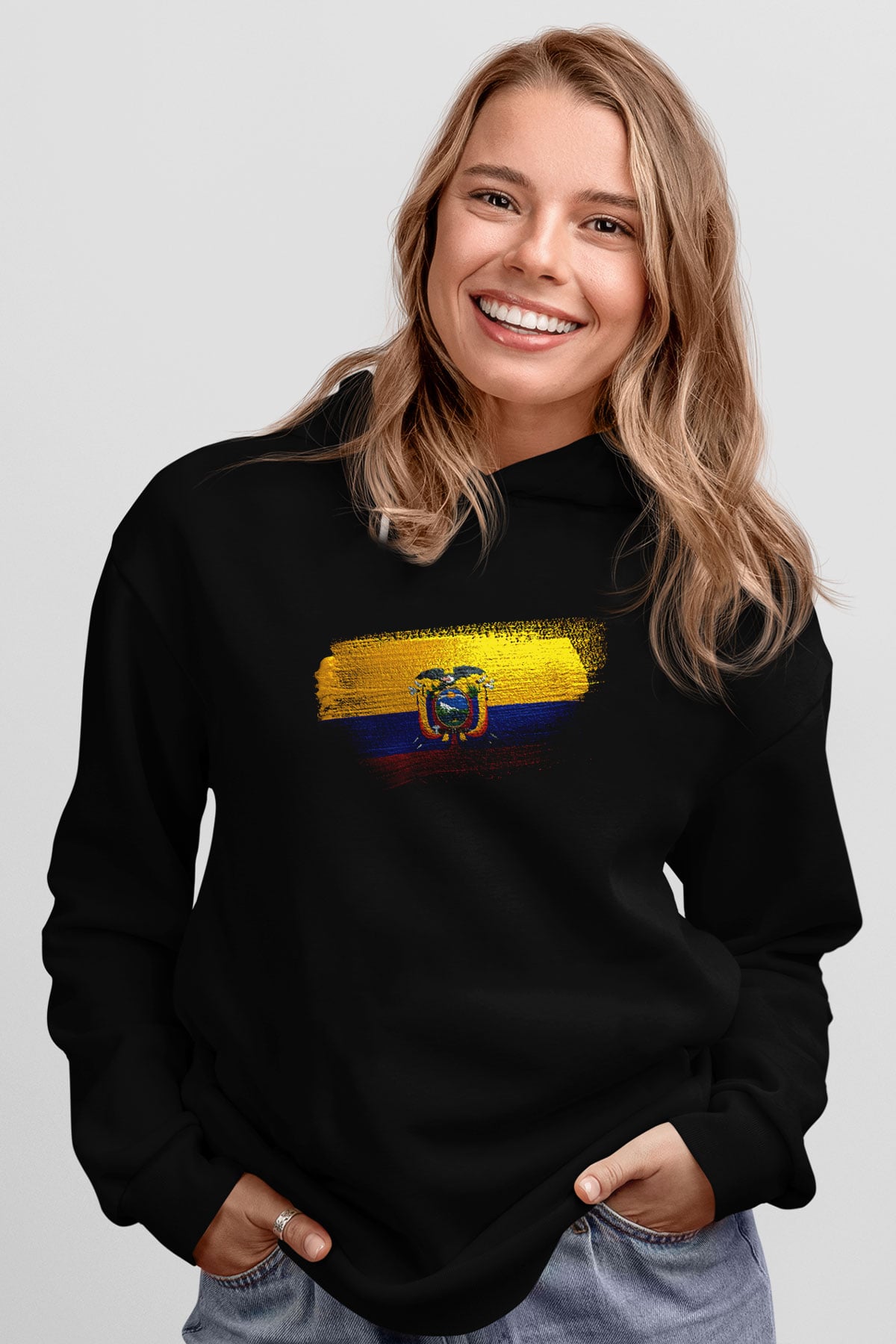Ekvador - Ecuador Bayrağı Baskılı Unisex Siyah Hoodie