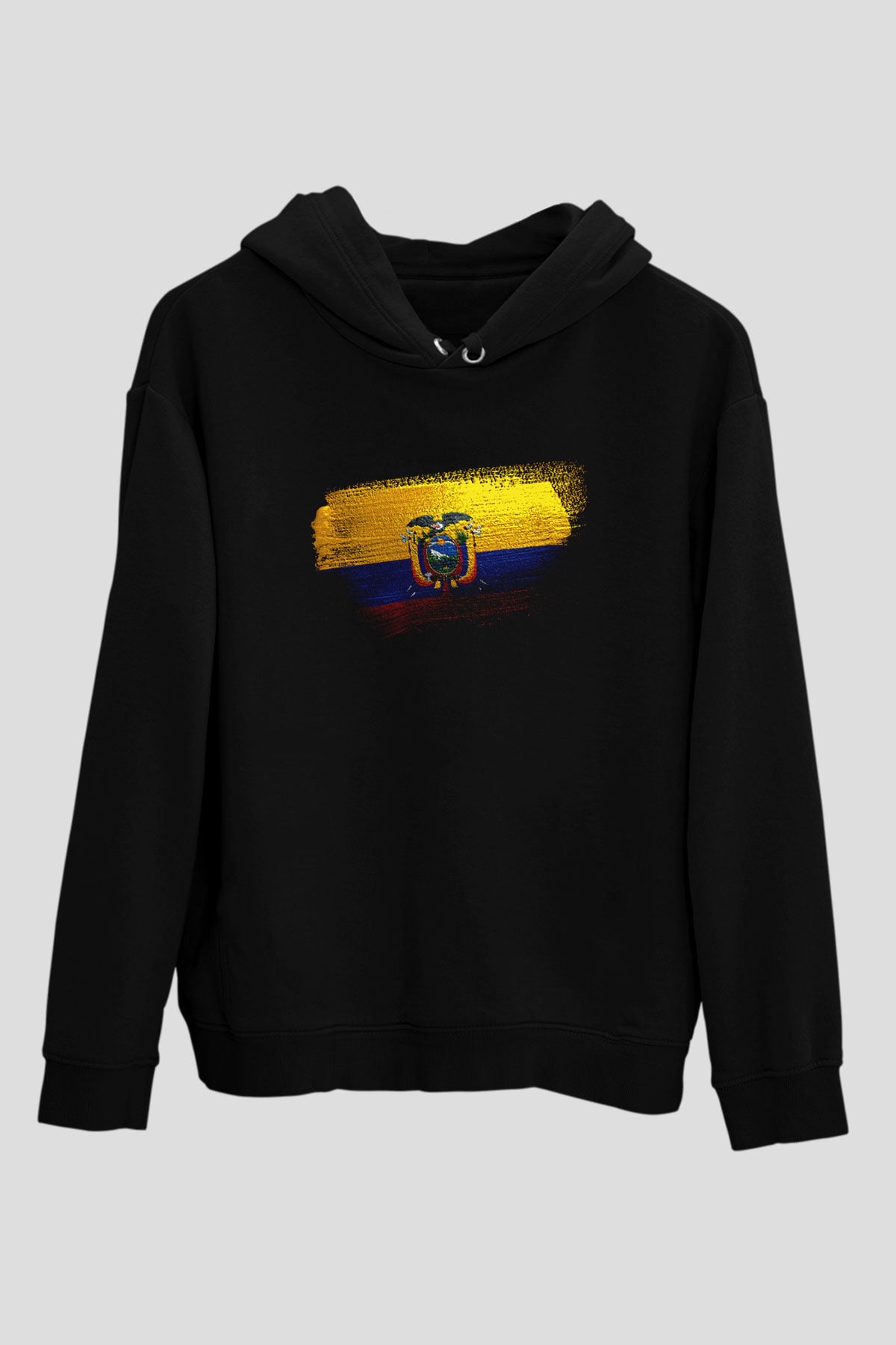 Ekvador - Ecuador Bayrağı Baskılı Unisex Siyah Hoodie