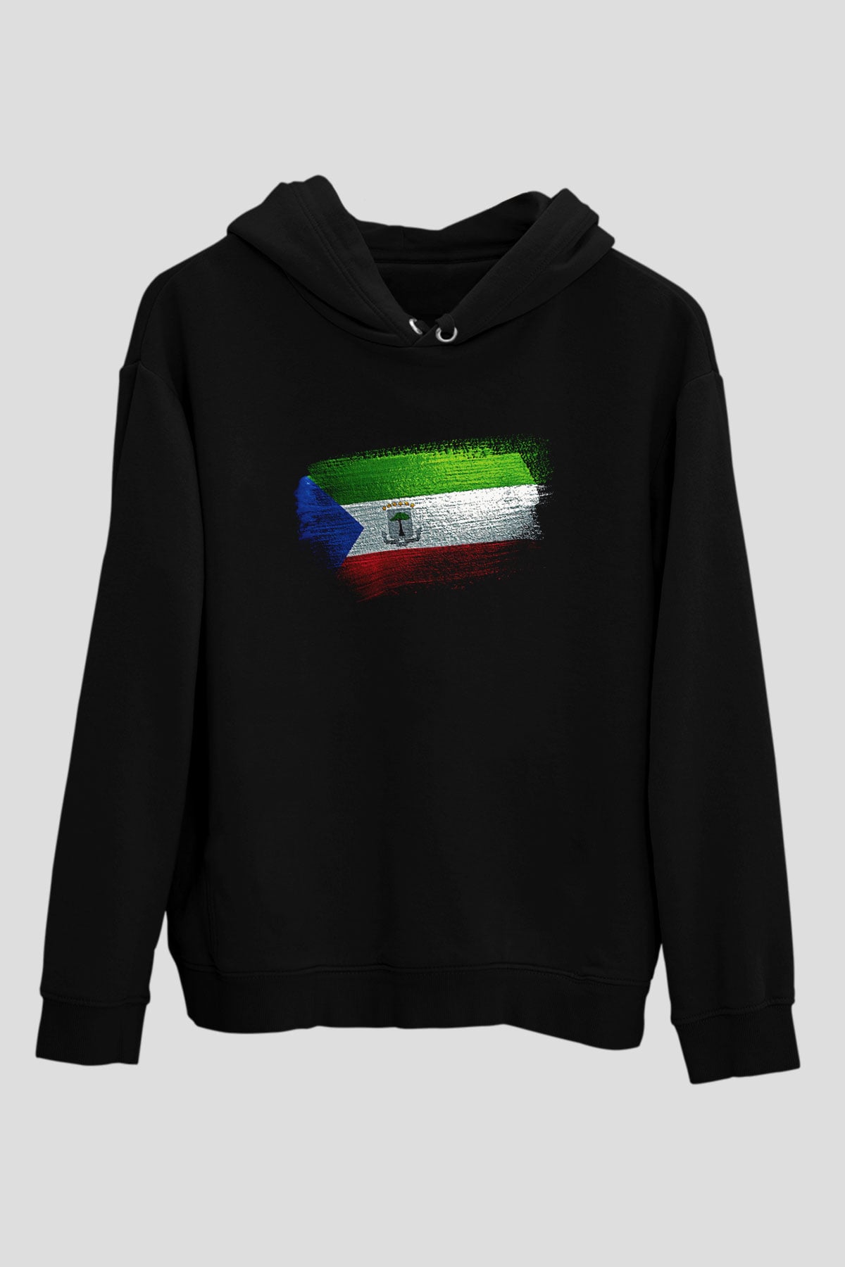 Ekvator Ginesi - Equatorial Guinea Bayrağı Baskılı Unisex Siyah Hoodie