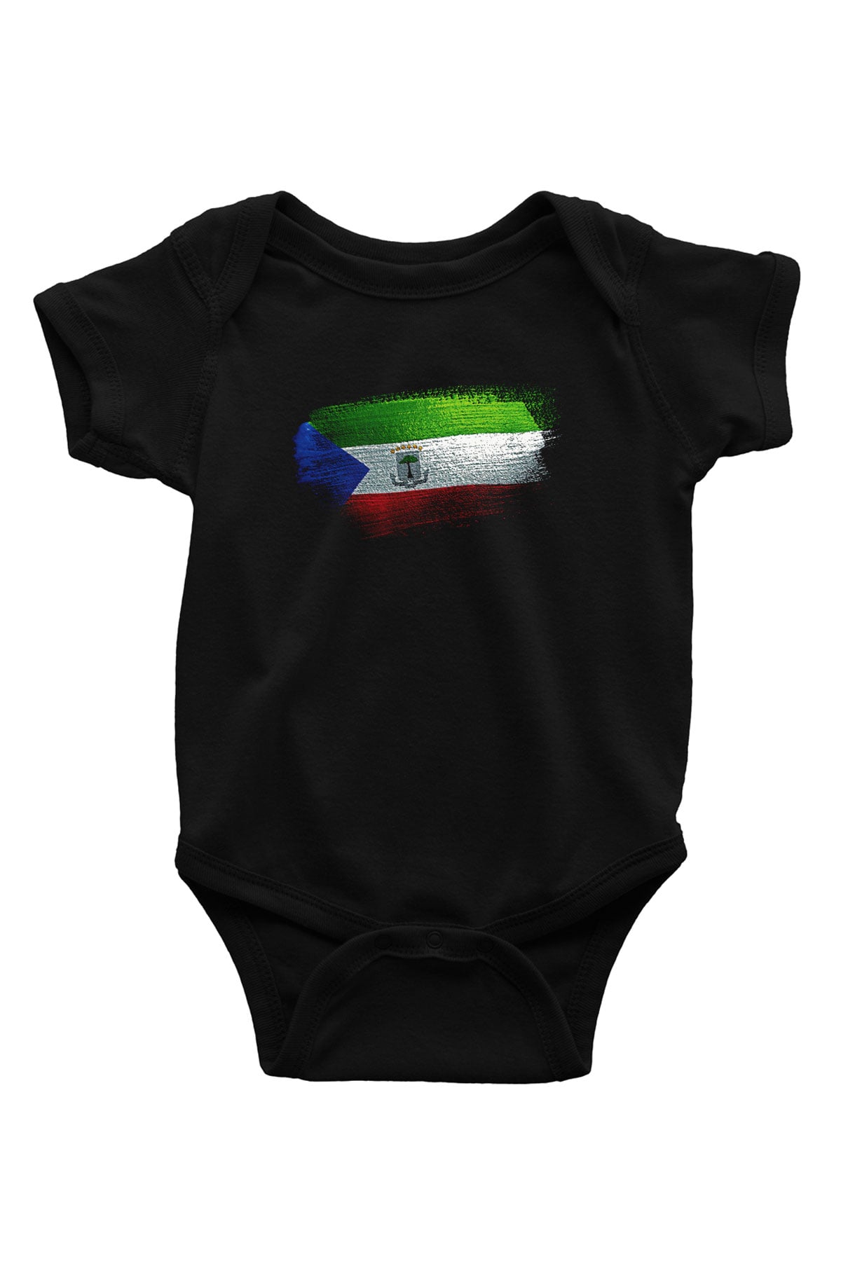 Ekvator Ginesi - Equatorial Guinea Bayrağı Baskılı Unisex Siyah Bebek Body - Zıbın