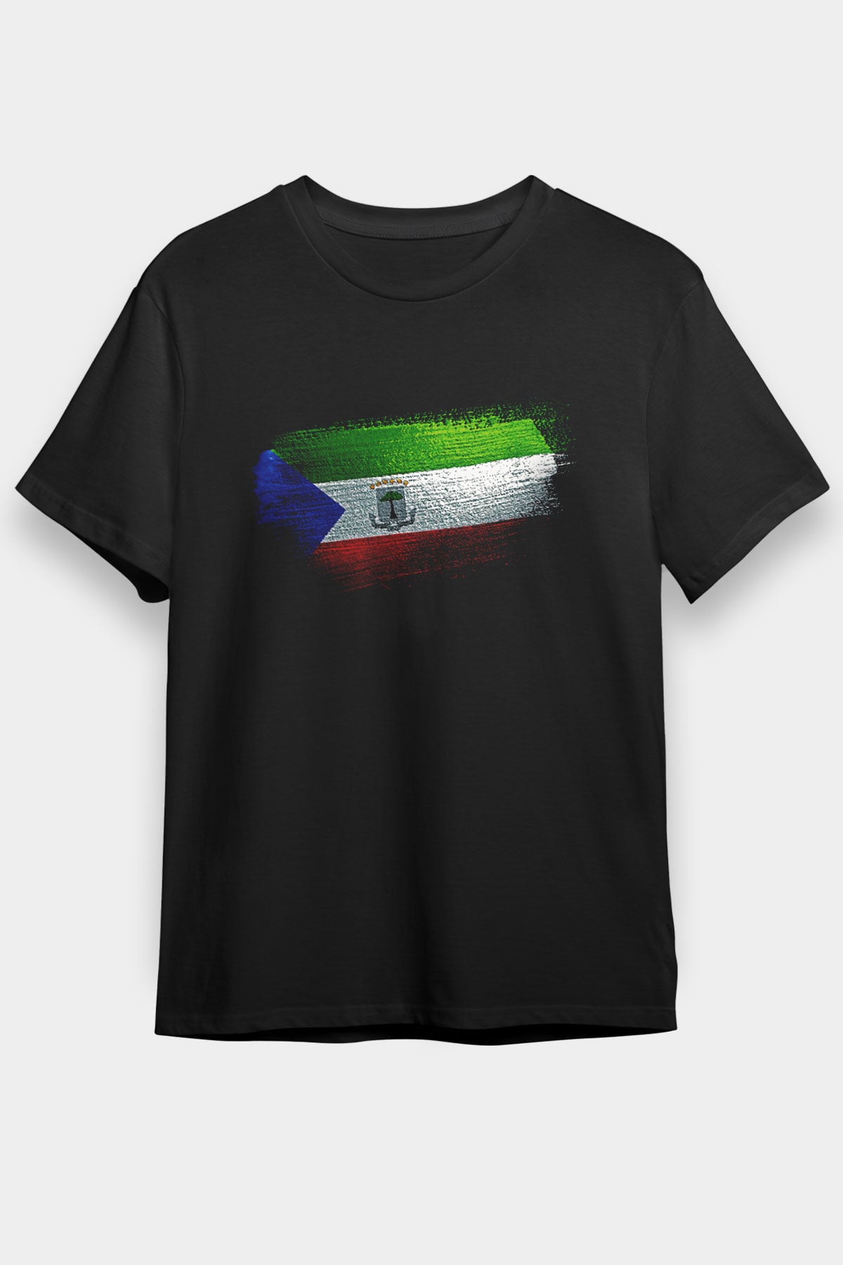 Ekvator Ginesi - Equatorial Guinea Bayrağı Baskılı Unisex Siyah Tişört