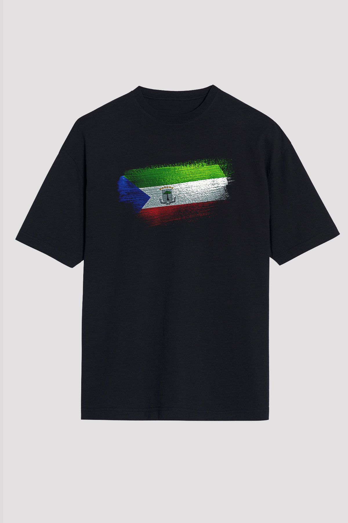 Ekvator Ginesi - Equatorial Guinea Bayrağı Baskılı Unisex Siyah Oversize Tişört