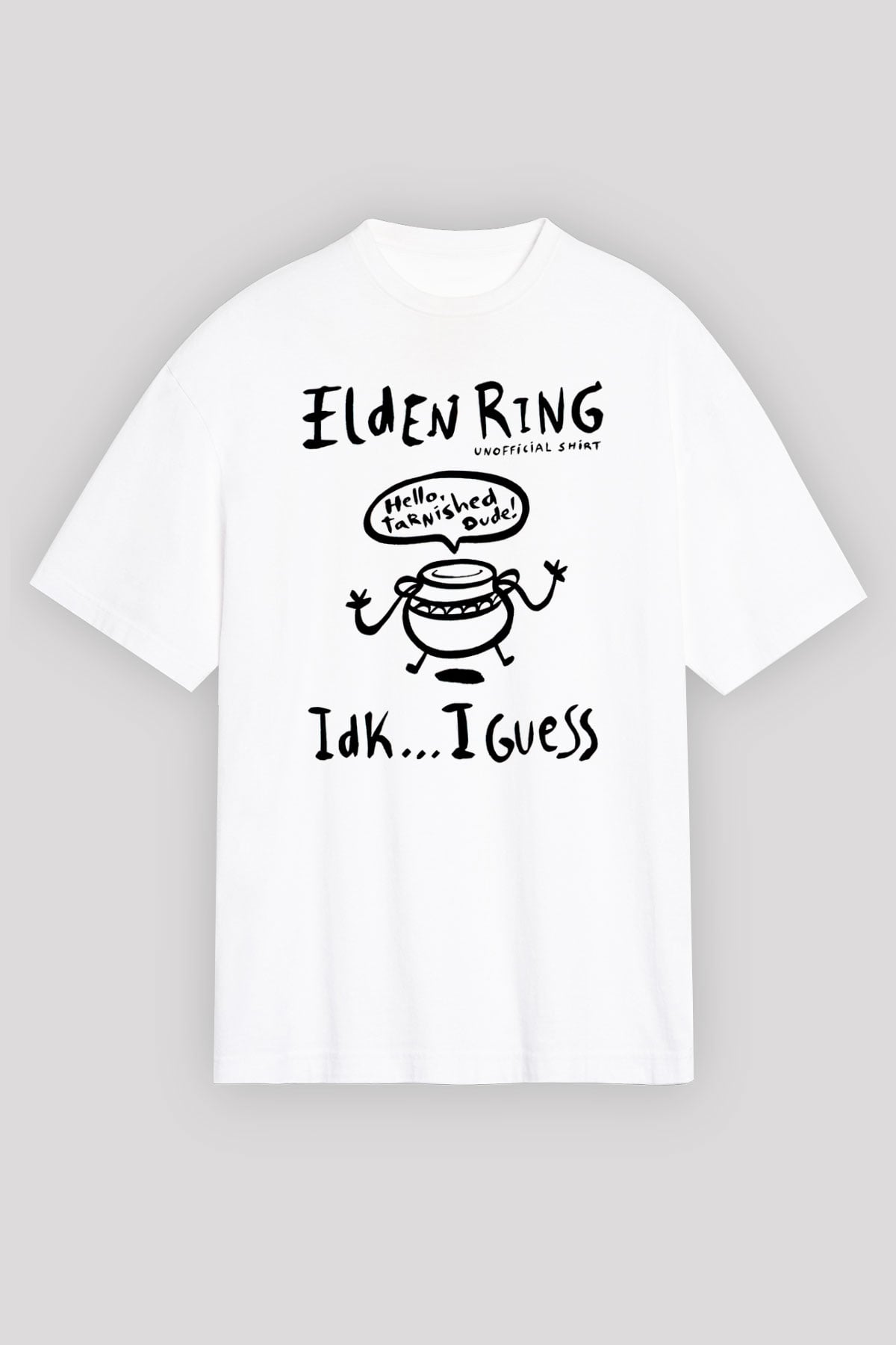 Elden Ring Baskılı Beyaz Unisex Oversize Tişört - Tshirt